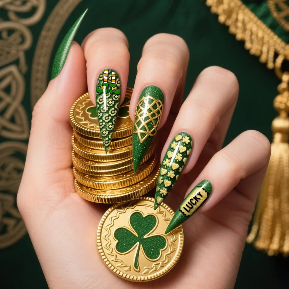 PH PandaHall 5 piastre per stamping per unghie di San Patrizio Lucky Shamrock Nails modelli artistici arcobaleno gnomo unghie immagine timbro trifoglio cappello unghie stencil arte per stampa fai da