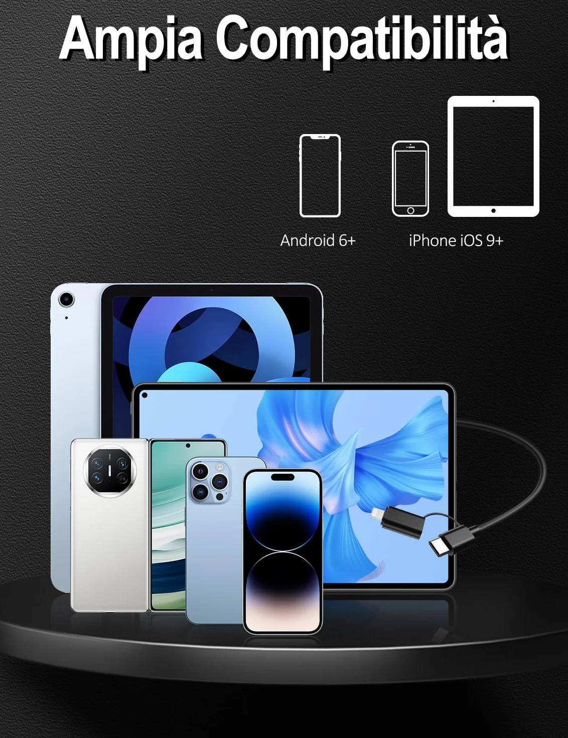 Endoscopio per Smartphone 1920P HD Sonda Telecamera Endoscopica con 8 LED IP67 Impermeabile 5m per Android iOS