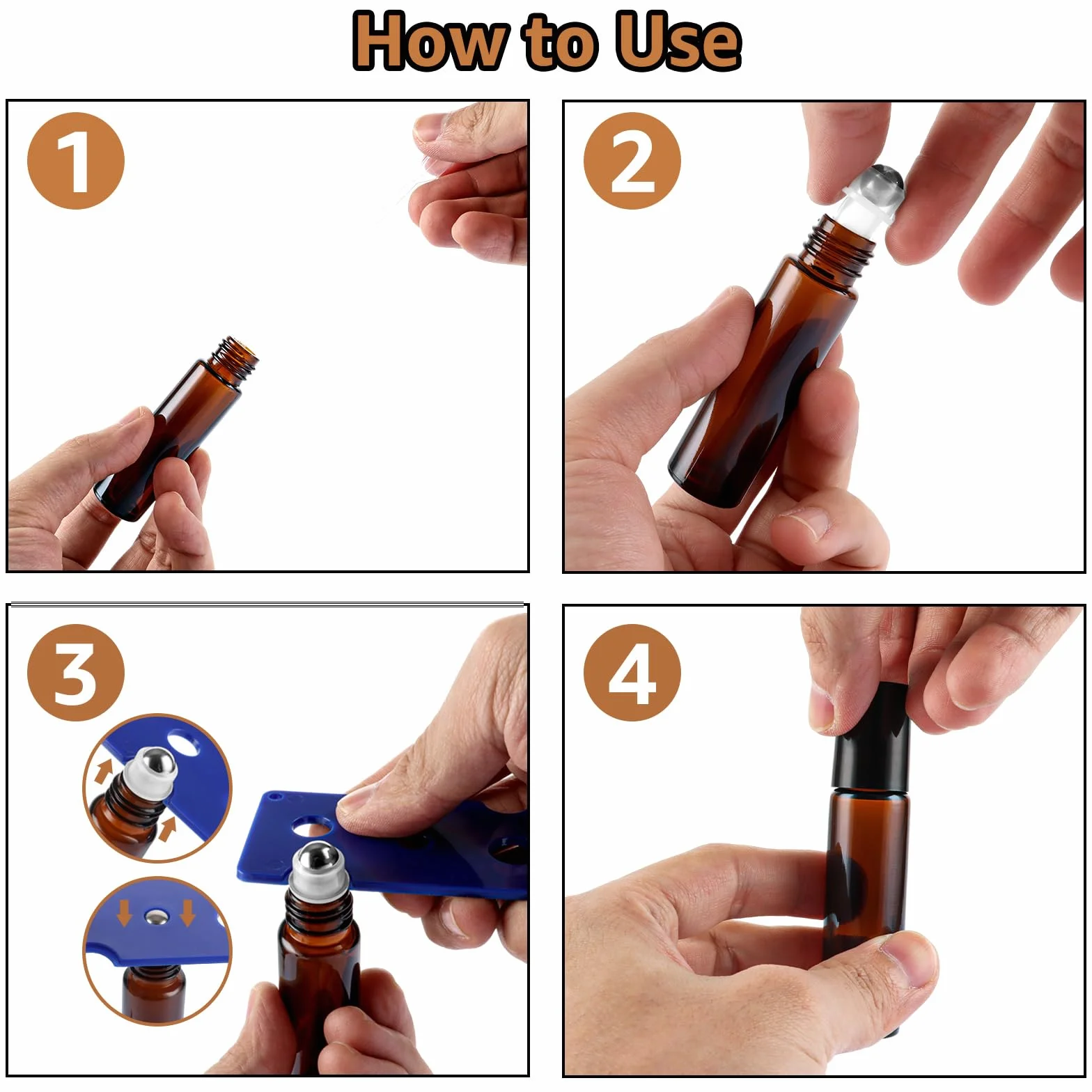 24 pezzi oli essenziali Roller bottiglie di vetro, 10 ml vuoto di vetro Roll-on bottiglie, marrone Roll on bottiglie di vetro con imbuto, apri pipette, per oli essenziali