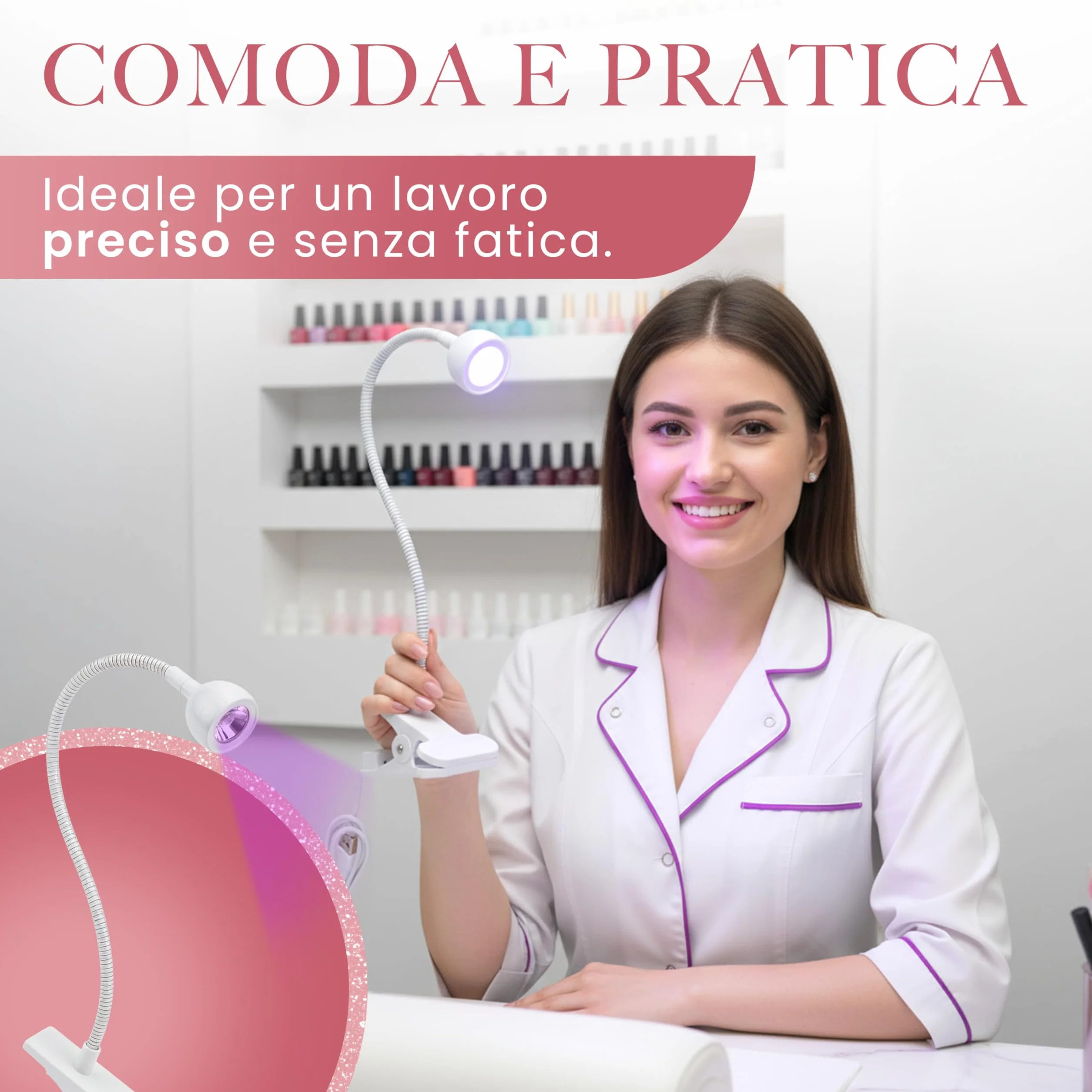 Lampada UV LED Unghie con Clip da Tavolo, Mini Lampada Portatile per Semipermanente e Nail Art, Braccio Flessibile Rotazione 360°, Pulsante On/Off sul Cavo, Luce per Manicure da Casa