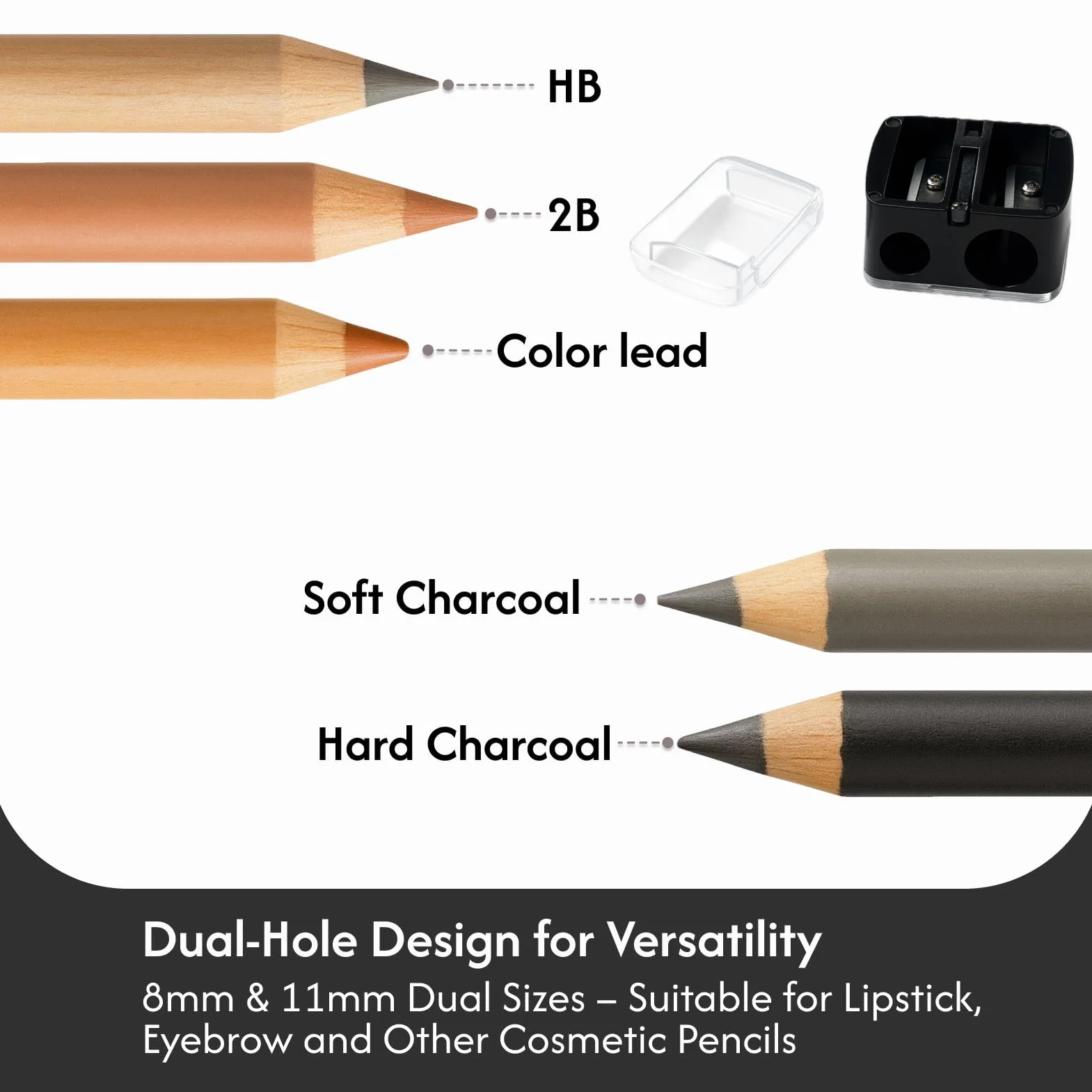 Temperamatite Trucco 3 Pezzi, Temperino Doppio per Matite Kajal/Eyeliner, Portatile con Contenitore