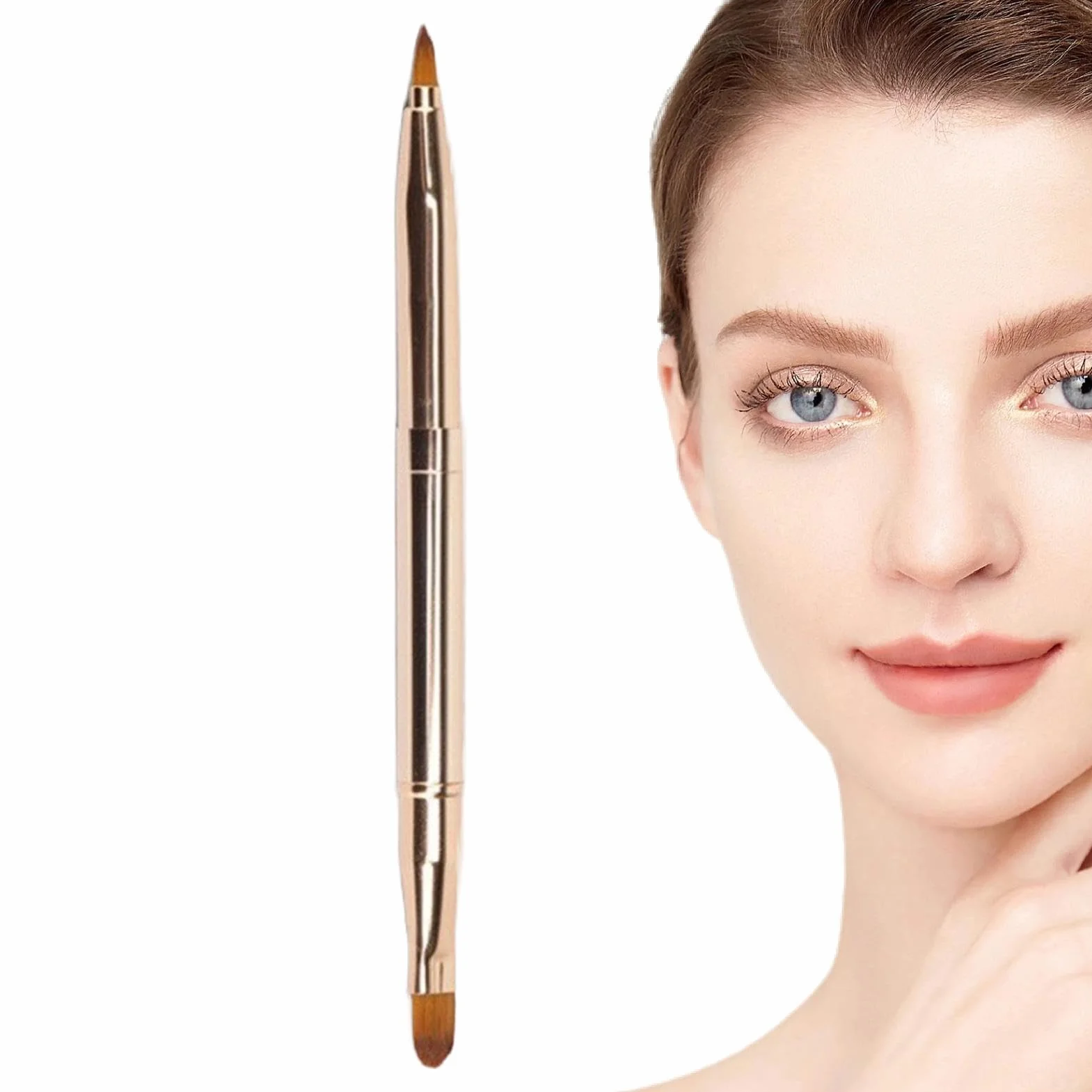 Pennello per labbra a doppia estremità, applicatore retrattile per trucco, labbra e rossetto, strumento di miscelazione con tappo per lucida, ombretto, pennello cosmetico multiuso per kit