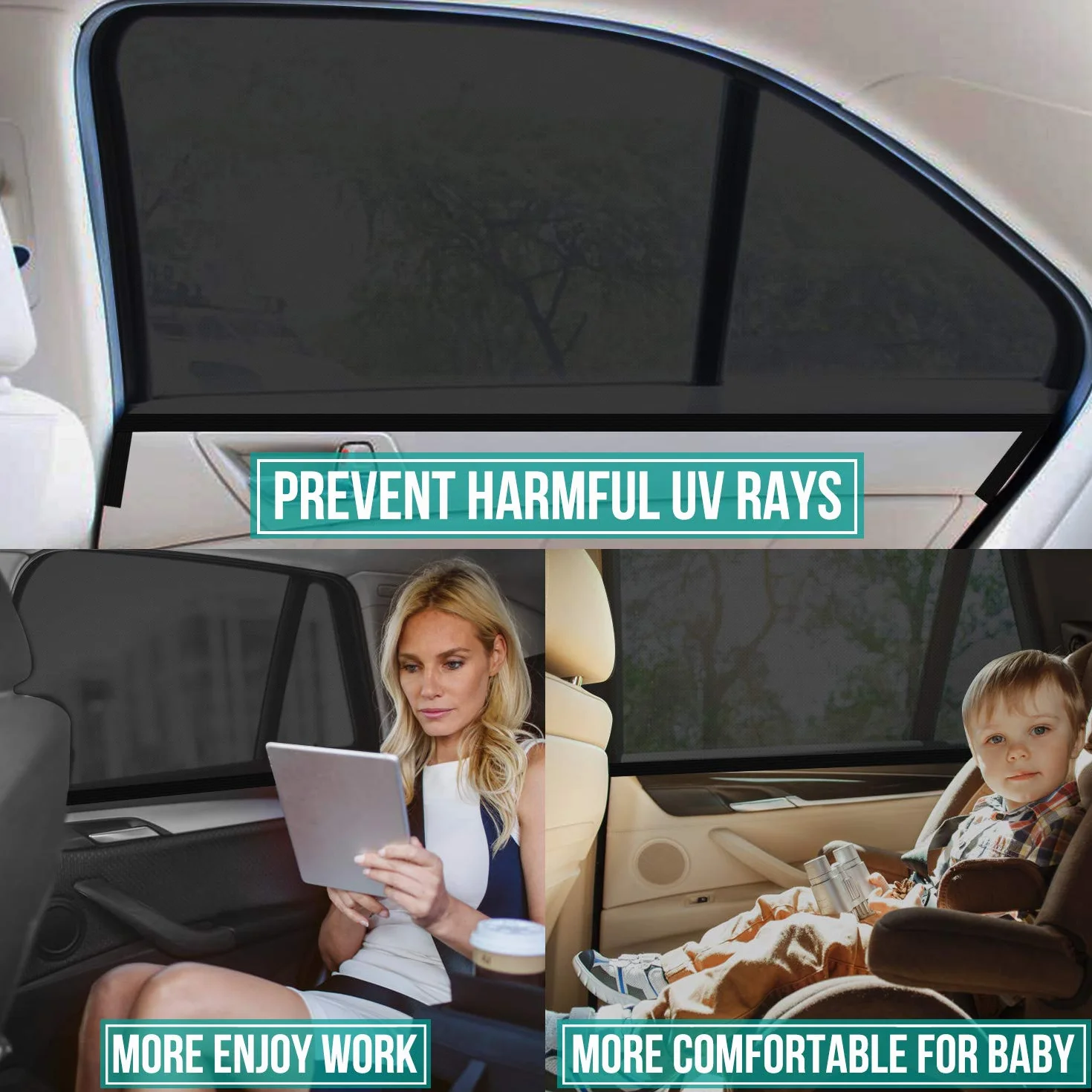 Tendine Parasole Auto 2 Pezzi Anti-Zanzara Protegge Bambini Animali Domestici Universali Finestrini Laterali XL