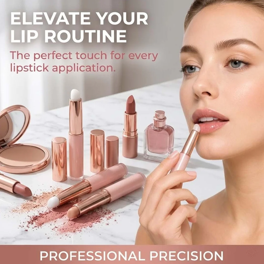 2 Pennello Per Labbra In Silicone multifunzionale con cappuccio, per rossetto, gloss, correttore e unghie, rosa e grigio