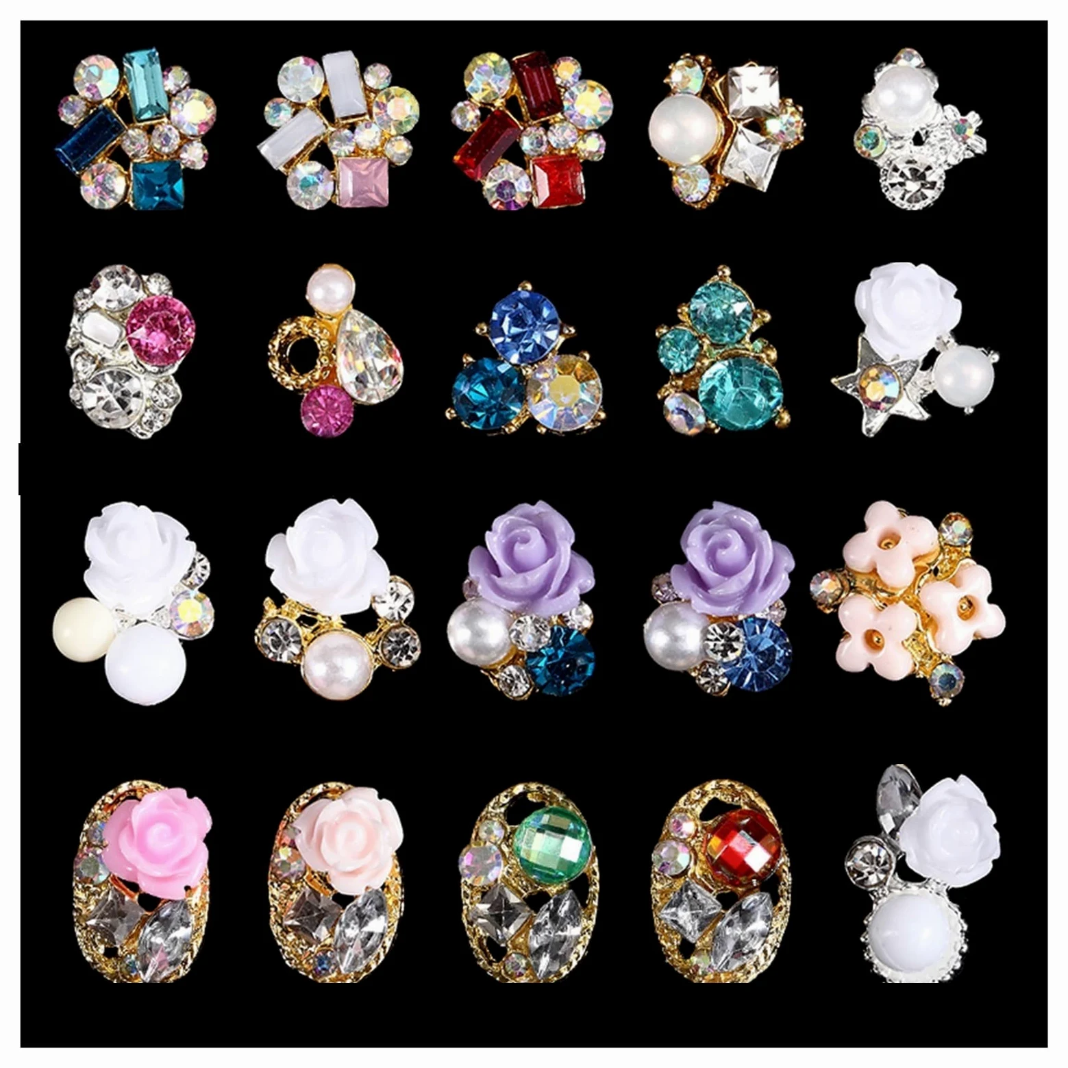 200 pz Lega 3D Nail Art Rose Fiori di Fiori di Gioielli Unghie Cristallo Strass Fiocchi/Fiori/Rose Unghie Decorazioni in Pietra Accessori, wanglan