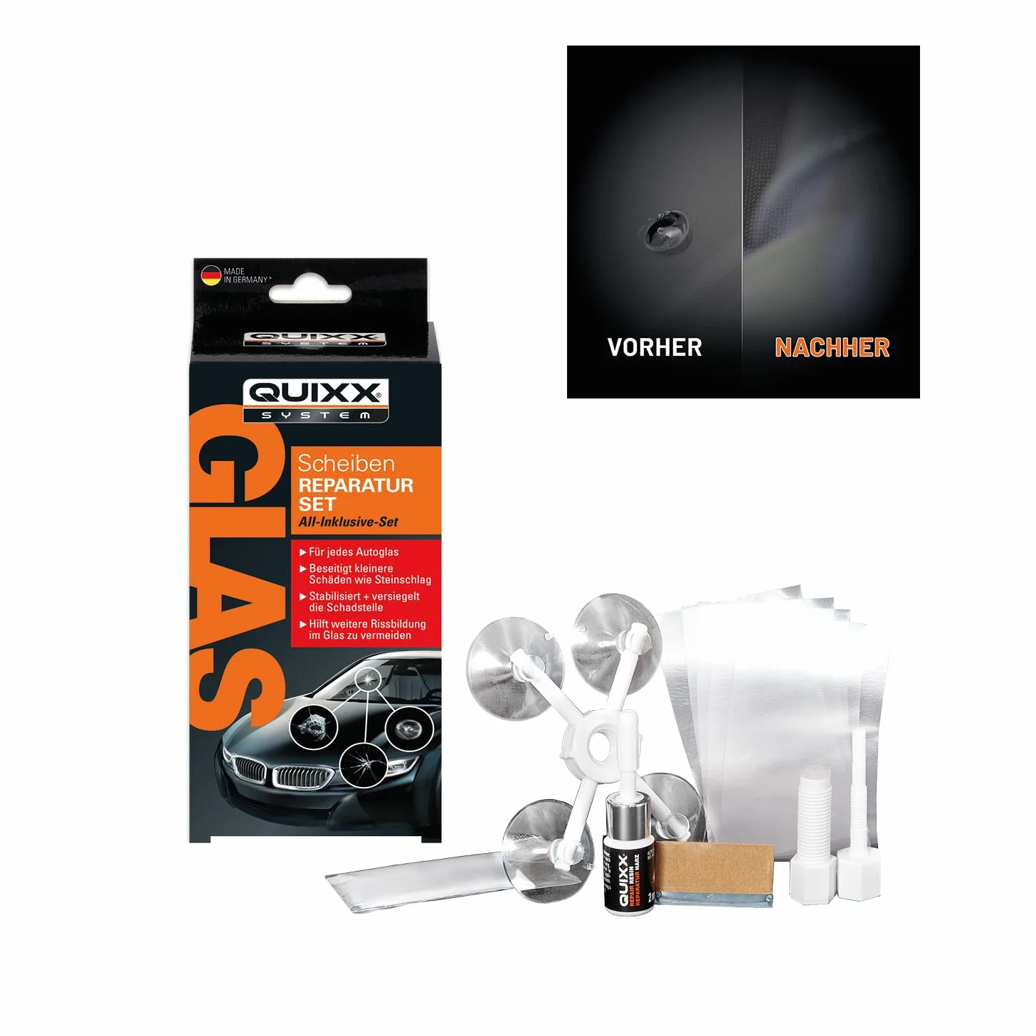 Quixx Windshield Repair Kit - Kit di Riparazione per Parabrezza