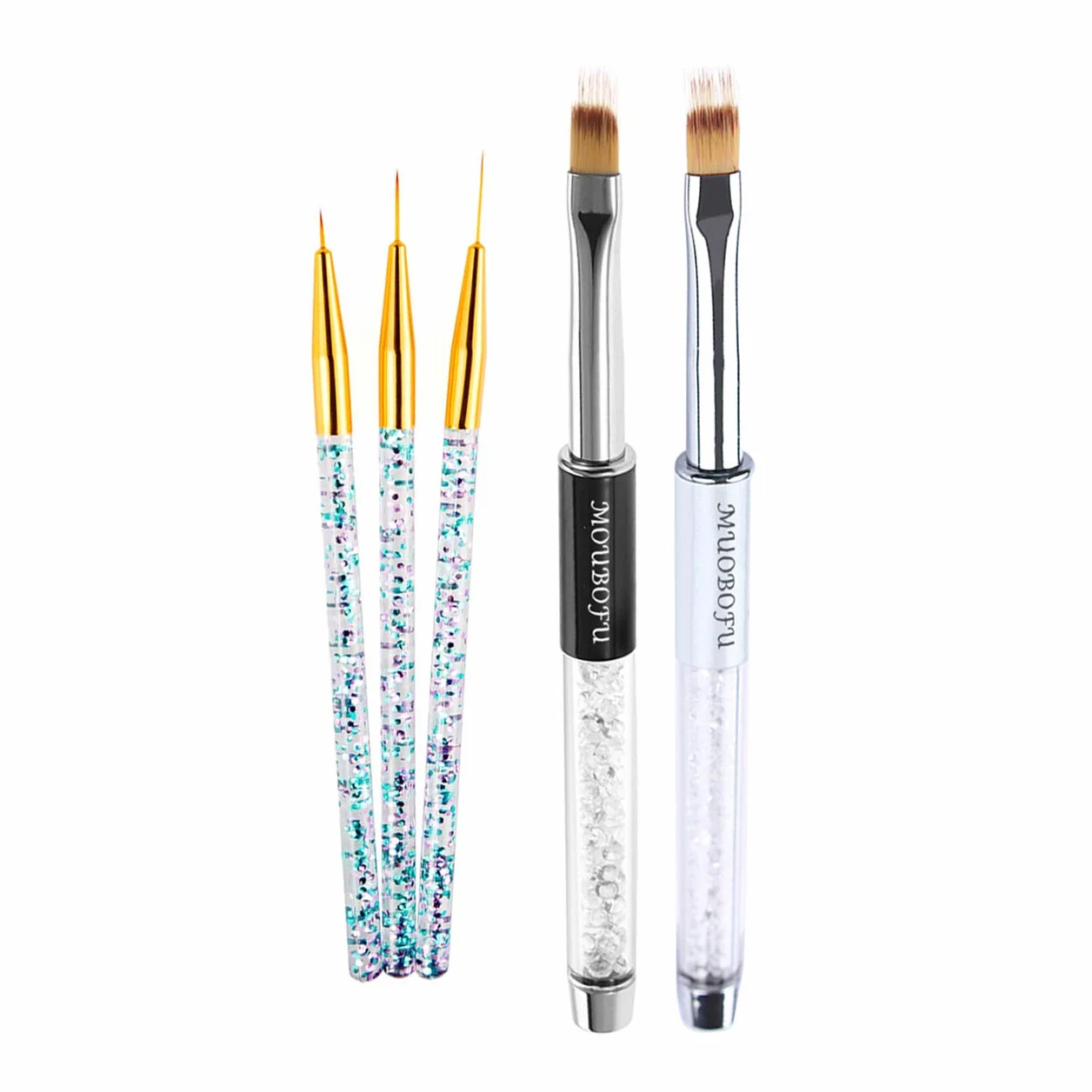 Set di 2 pennelli per unghie ombre e 3 pennelli per unghie in gel UV, sfumati, per nail art…