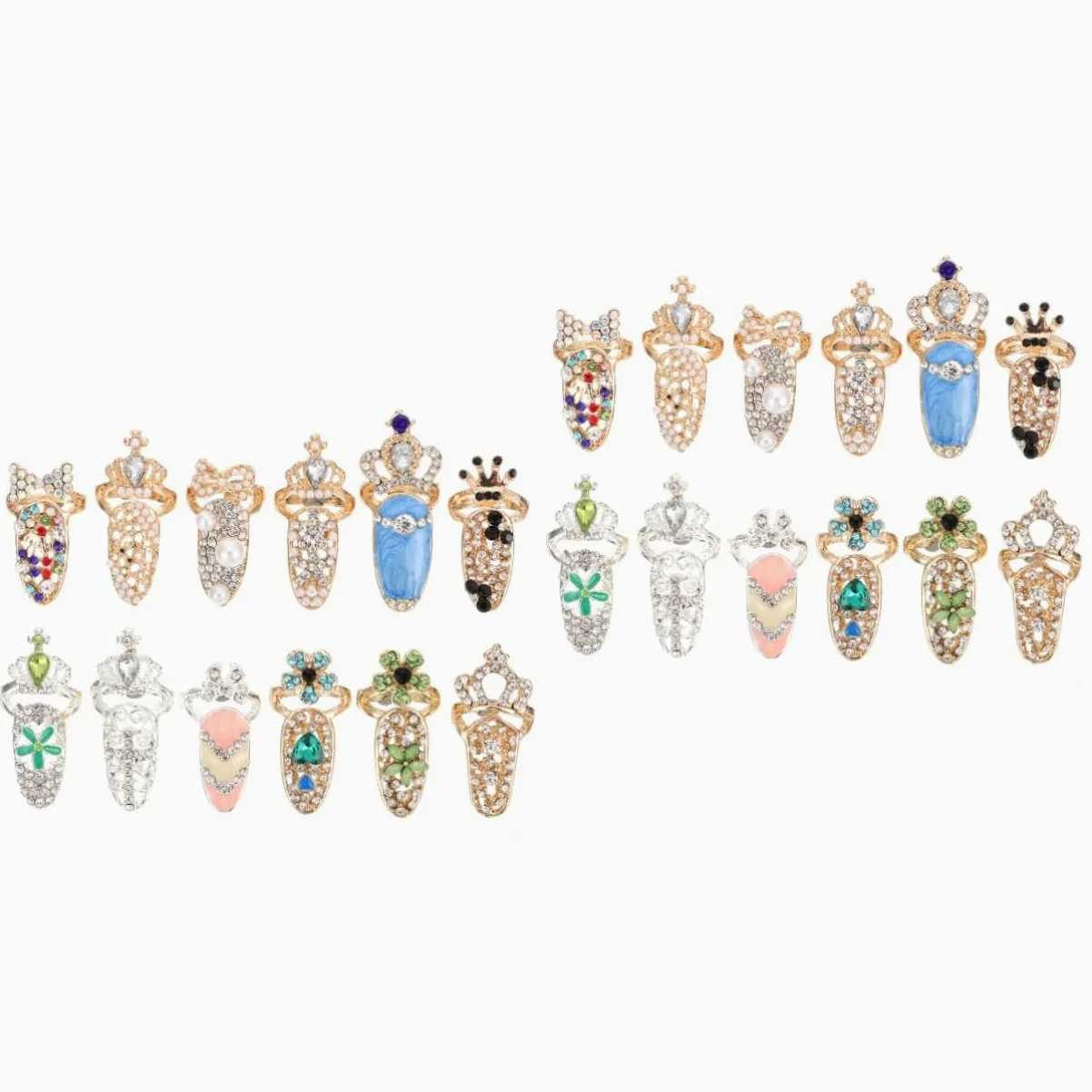 24pezzi Anelli Decorativi Per Unghie Accessori Per Nail Art Eleganti Per Feste e Cerimonie Completo Per Manicure e Decorazioni Per Unghie