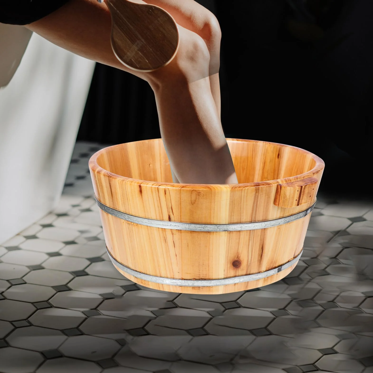 Ipetboom Secchio Per Pediluvio In Legno 36 Cm Pediluvio In Legno Per Immergere I Piedi Ciotola Pedicure Spa Massaggio Piedi Pedicure Barile Bacino Rotondo Vasca