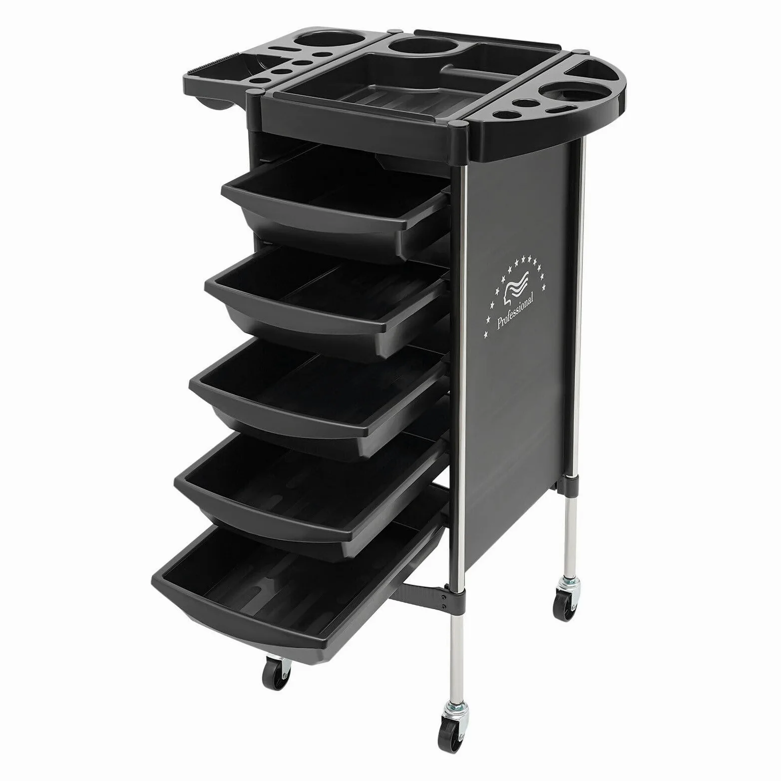 Carrello per Parrucchiere TRIEBAN Pieghevole con 5 cassetti per Parrucchieri, saloni di Bellezza (Nero)