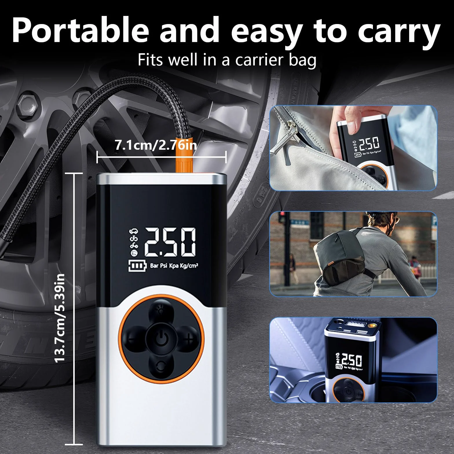 Compressore Aria Portatile 4000mAh 150PSI Pompa Elettrica con Schermo LCD e Torcia LED per Bicicletta Auto Moto