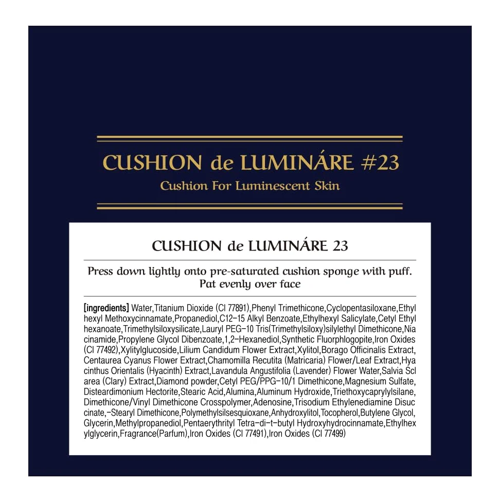 [Paris] Cushion De Lumináre Ex - 23 Beige Medio | Fondotinta Cushion con finitura radiante, copertura totale, lunga durata, formula premium, finitura morbida e luminosa, 15 g