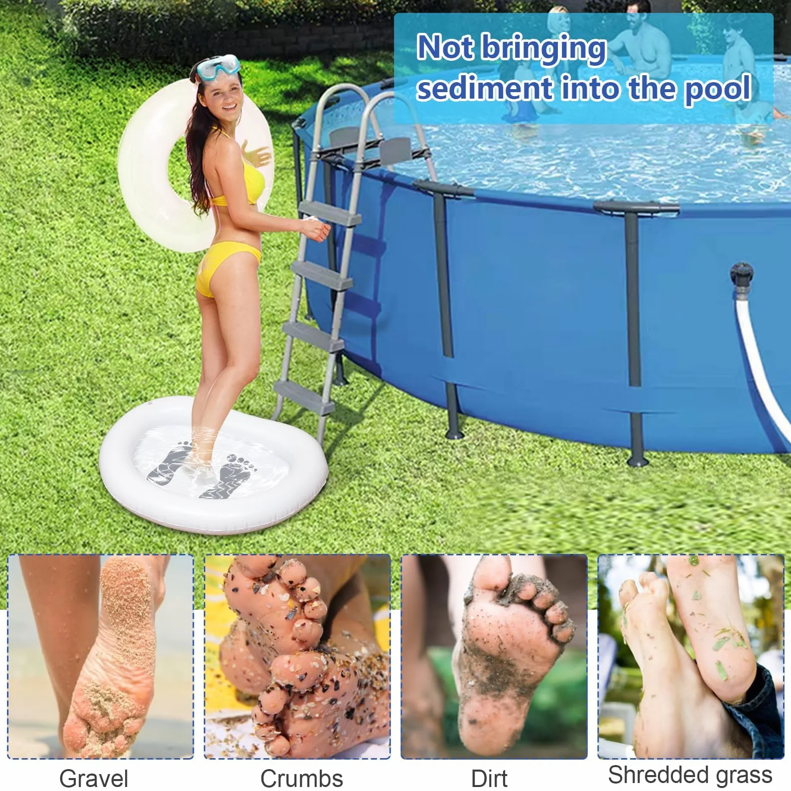 Pediluvio Gonfiabile per Piscina, Vaschetta Lavapiedi per Piscina, Bacinella Gonfiabile per Pediluvio Portatile con Pompa dell'aria, Accessori per Scale di Ingresso Piscina, Piagge (A)