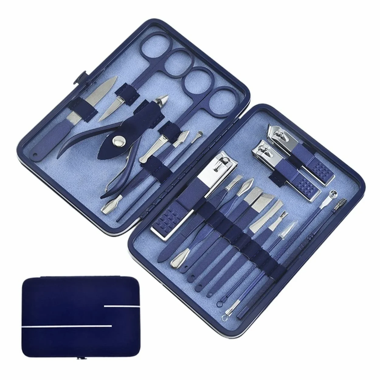 Set di forbici professionali per pedicure e cuticole, pinzette per manicure, 18 pezzi, colore: blu