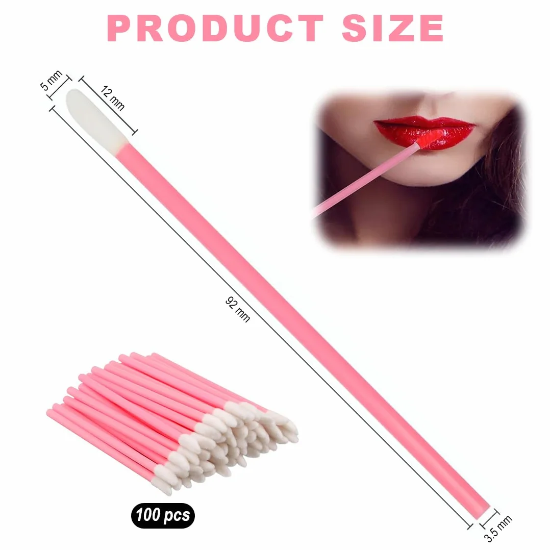 100 Pezzi Pennello Labbra Monouso, Pennello Trucco Rossetto, Pennello Sopracciglia Kit Attrezzi di Bellezza (rosa)