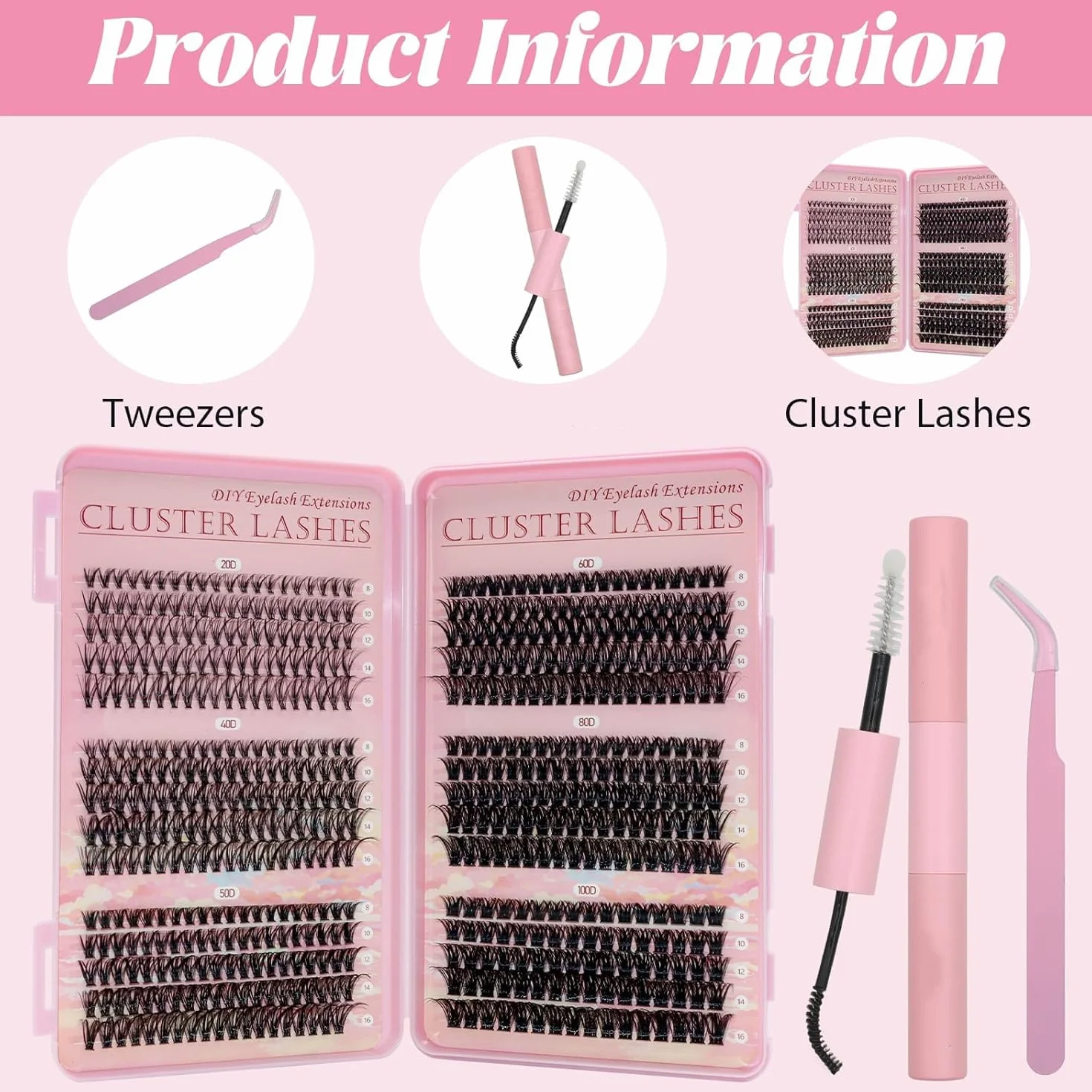 VEGCOO 590 Pezzi Ciglia Finte Ciuffetti Lash Cluster Kit Ciglia Extension D Curl 8-16mm