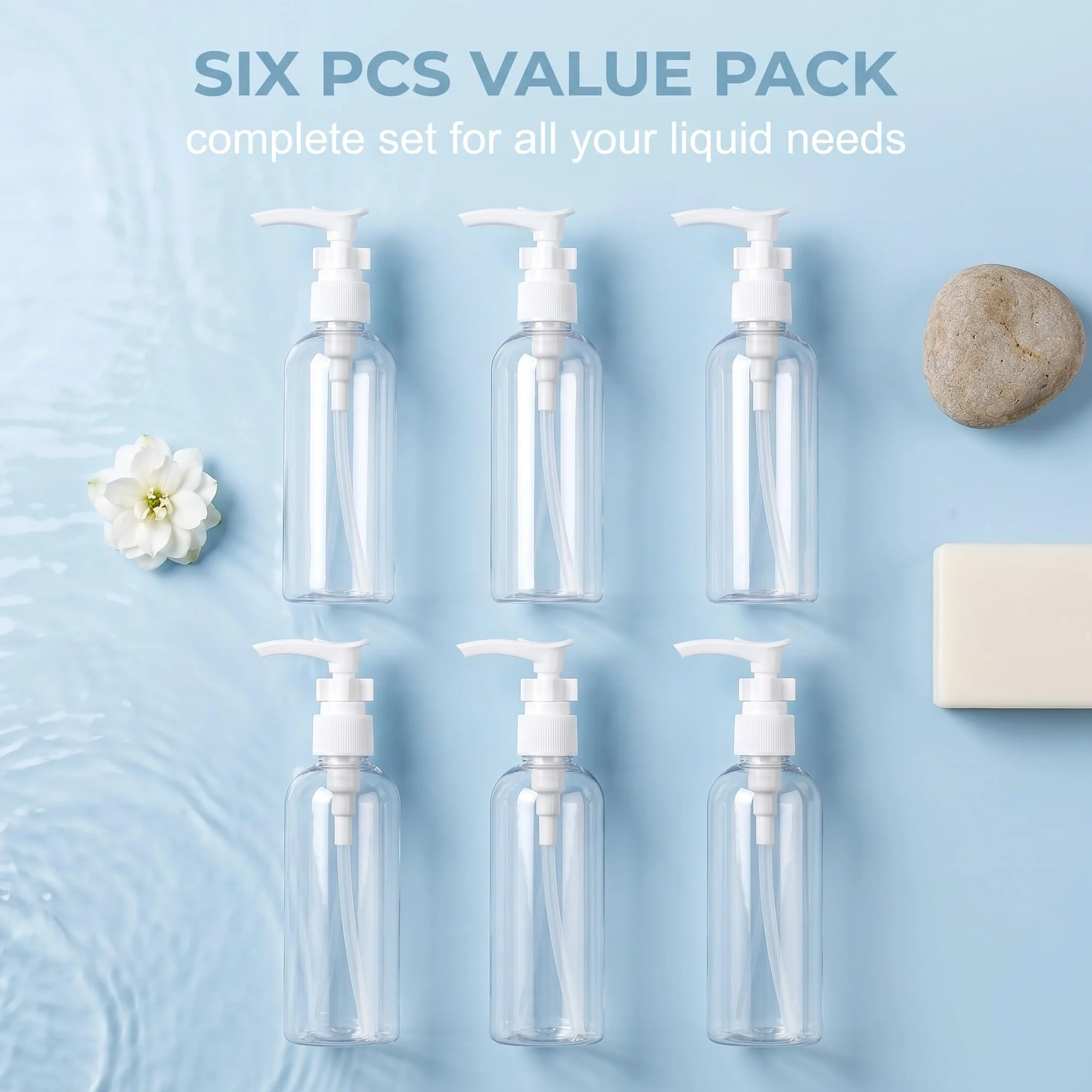 6 Pezzi flaconi pompa airless 100ml, erogatore pompa in plastica trasparente riutilizzabile, flaconi da viaggio vuoti da riempire per cosmetici, shampoo e crema