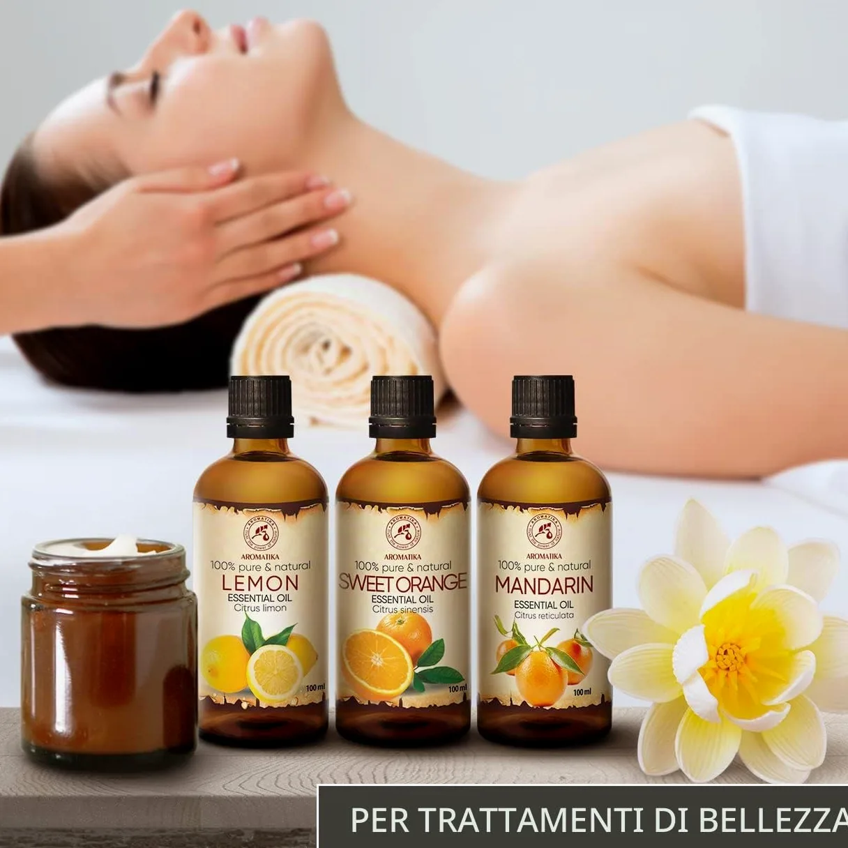 Olio Essenziale Set 3x100ml - Oli Aromaterapici - Limone - Arancia - Mandarino - Kit Set 3 Oli Essenziali per Diffusori - Bruciaolio - Umidificatore - Aromaterapia Olio Essenziale