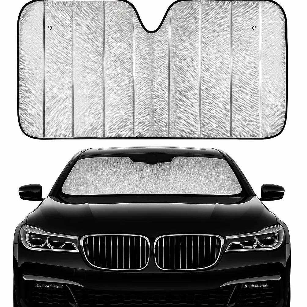 Parasole Auto Parabrezza Interno Pieghevole Coprisole UV con Ventose e Elastici Protezione Solare Cruscotto Sedili Universale Auto SUV Furgoni Argento