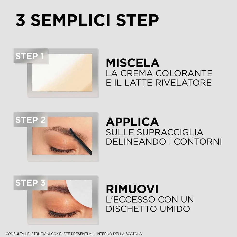 L'Oréal Paris Colorazione Semipermanente per Sopracciglia, Risultati Visibili in 5 minuti, Dura Fino a 5 Settimane, Senza Ammoniaca, Brow Color, Tonalità: 3.0 Castano Scuro