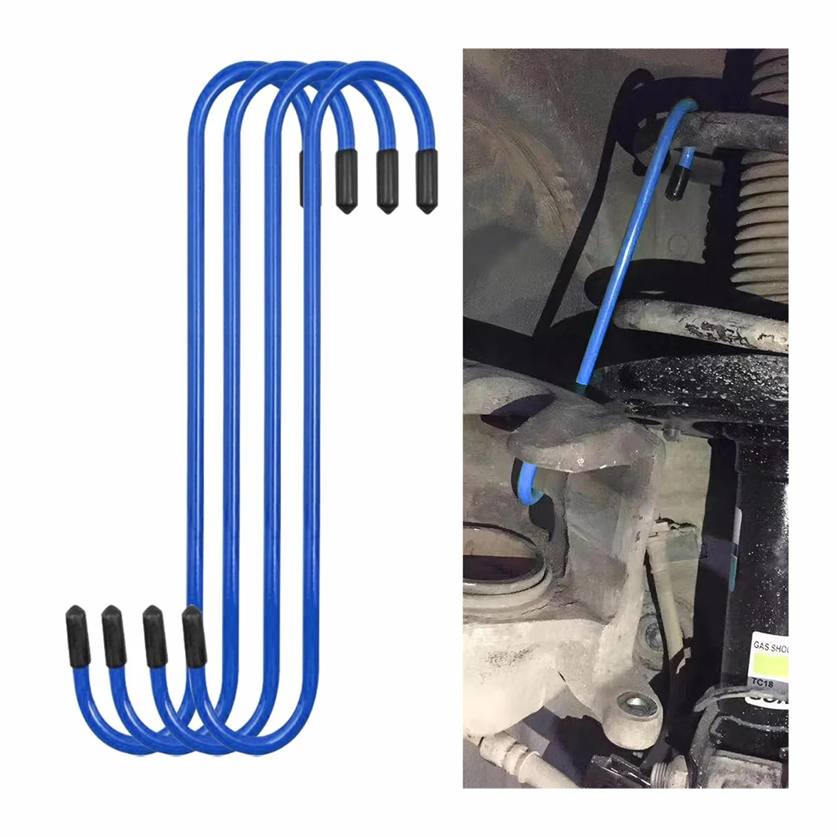 JNNJ 4 Pezzi Ganci Pinza Freno Punte nel Gomma Strumento, Ganci a Forma di S con Punte in Gomma, Automobilistico per Lavori di Rottura, Gancio in Metallo ASSE Pinza Gancio Forniture(Blu)