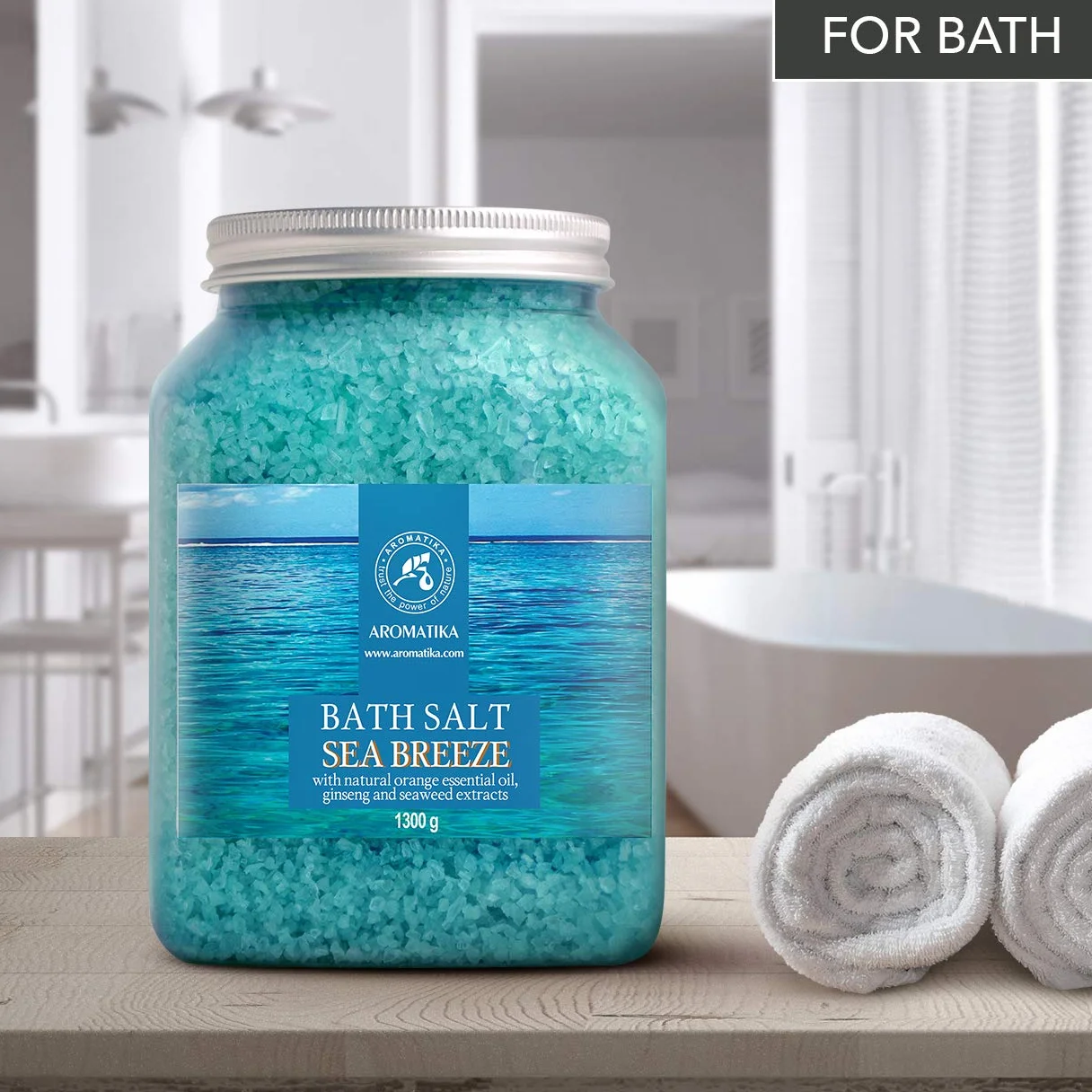 Sali da Bagno Brezza Marina 1300g - con Olio Essenziale di Arancia - Estratti di Ginseng & Alghe - per un Buon Sonno - AntiStress - Bellezza - Cura del Corpo - Benessere