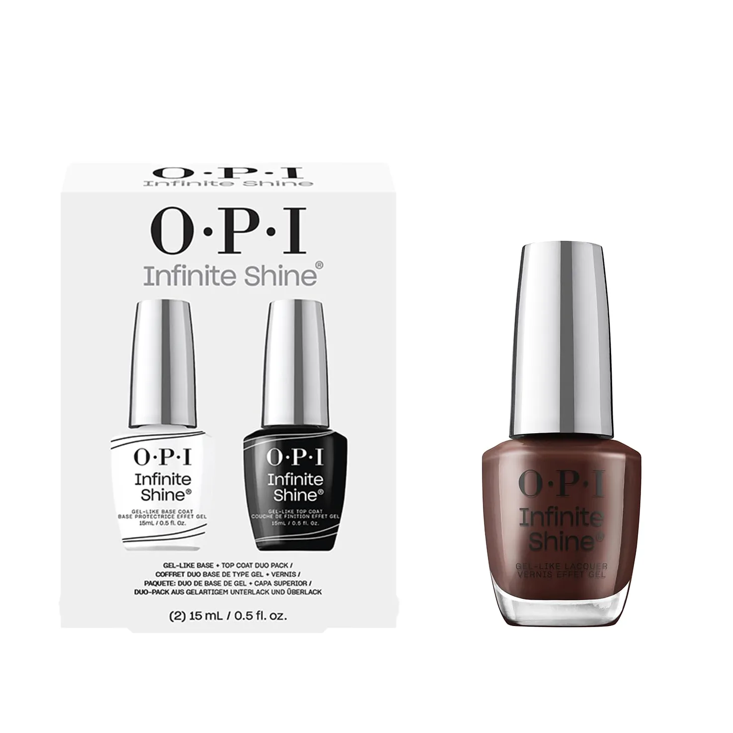 OPI Infinite Shine Not Afraid of the Dark | Kit Smalto + Base & Top Coat | Marrone Profondo | Smalto per unghie a Lunga Durata | 3x15ml