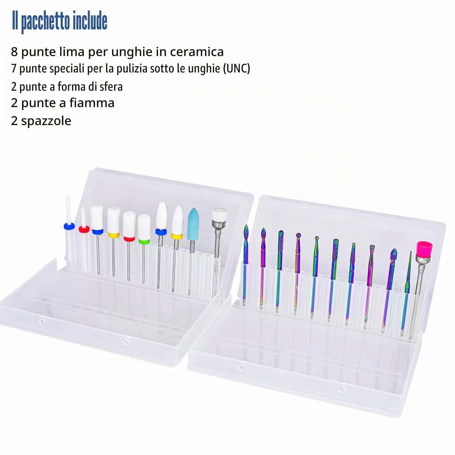 Set di 21 punte per trapano unghie, lima elettrica per cuticole diamantate 3/32 pollici, kit frese unghie in ceramica, strumenti nail art