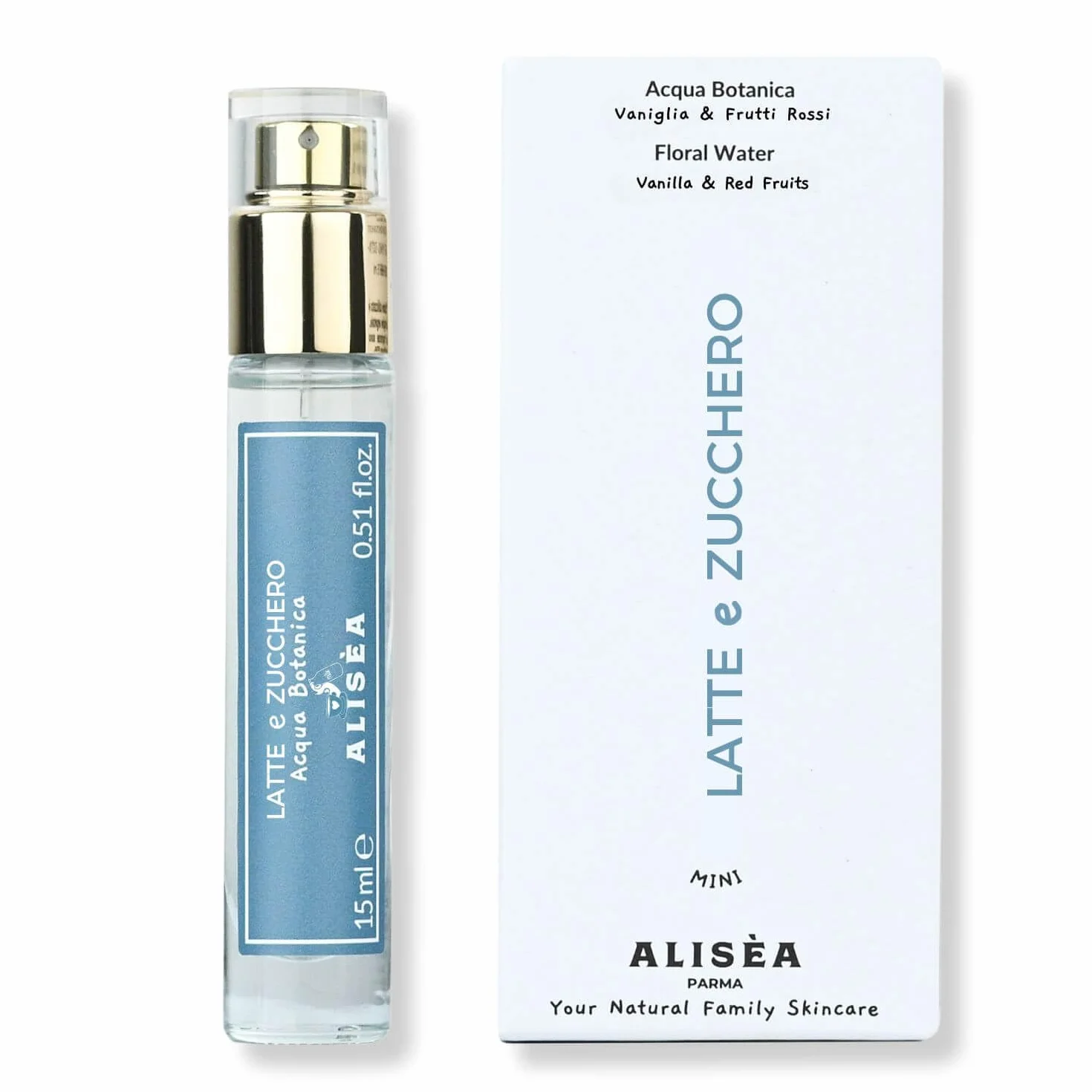 Alisea Parma Mini Acqua Botanica LATTE E ZUCCHERO con Vaniglia e Frutti Rossi 15ml