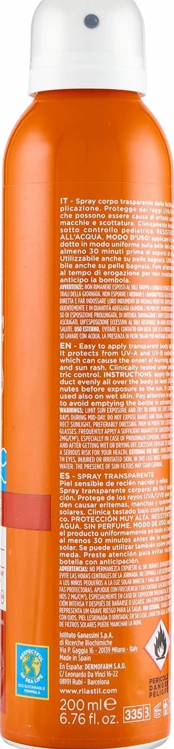 Rilastil Sun System Baby Transparent Spray SPF50+ 200ml Corpo Bambini Trasparente Resistente all'Acqua Senza Profumo