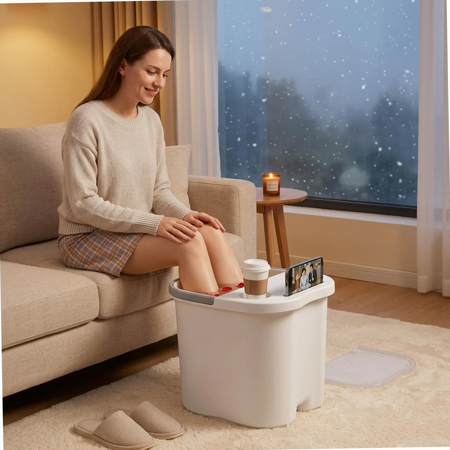 Bacinella per immersione dei piedi, massaggio integrato, trasparente, 34 cm | Nodi massaggianti ergonomici, coperchio a tenuta stagna, ideale per la cura dei piedi a casa