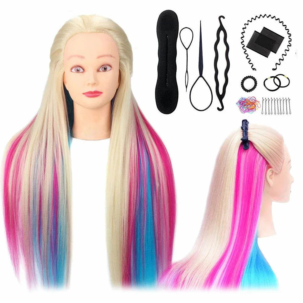 TopDirect Manichino 75cm Capelli Colorati Parrucchiere Formazione Pratica Modello con Morsetto