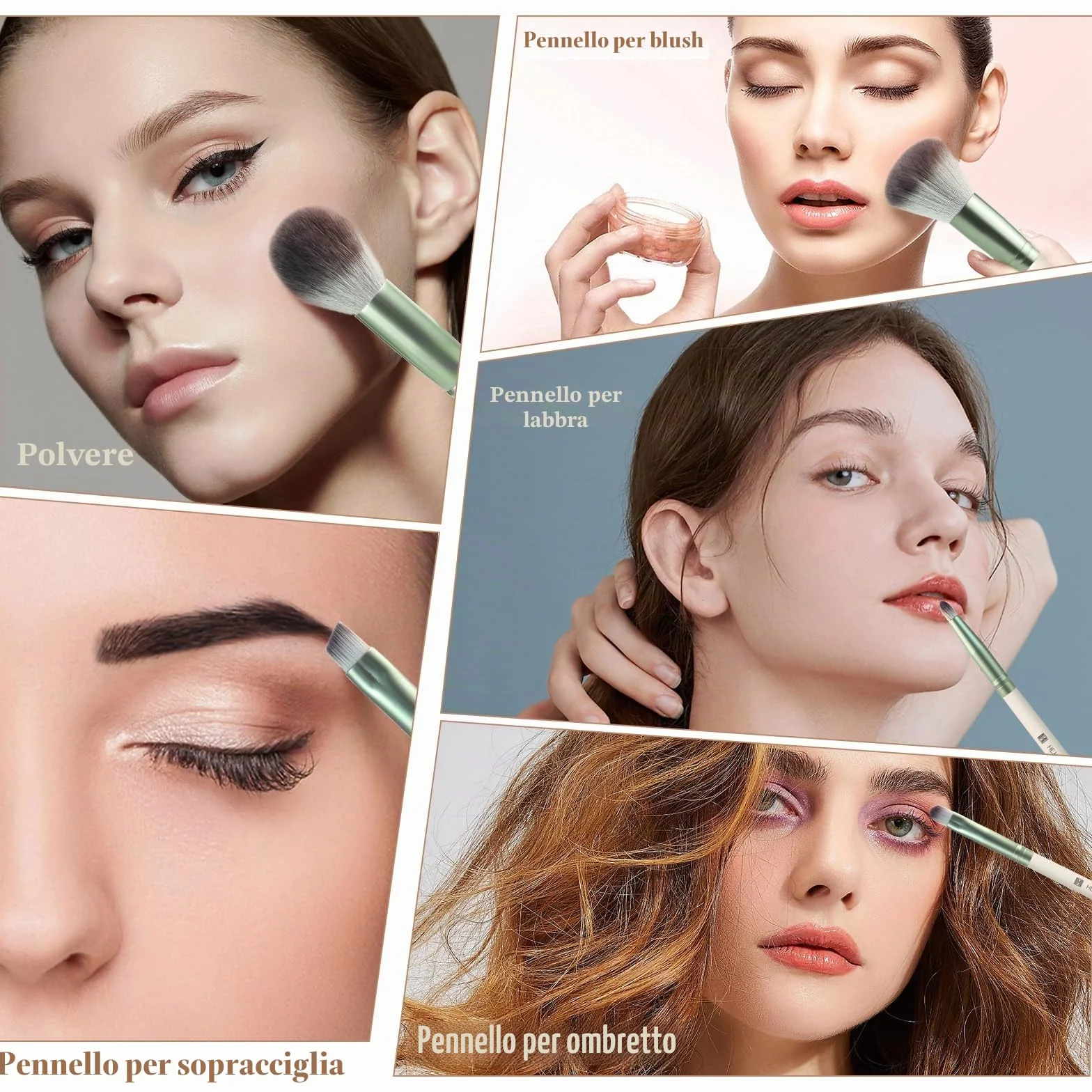 HEYMKGO Pennelli Make Up 12PCS Set di pennelli professionali per il trucco Premium sintetici per fondotinta polvere fard labbra ombretto sopracciglia kit di pennelli per il trucco con borsa da viaggio