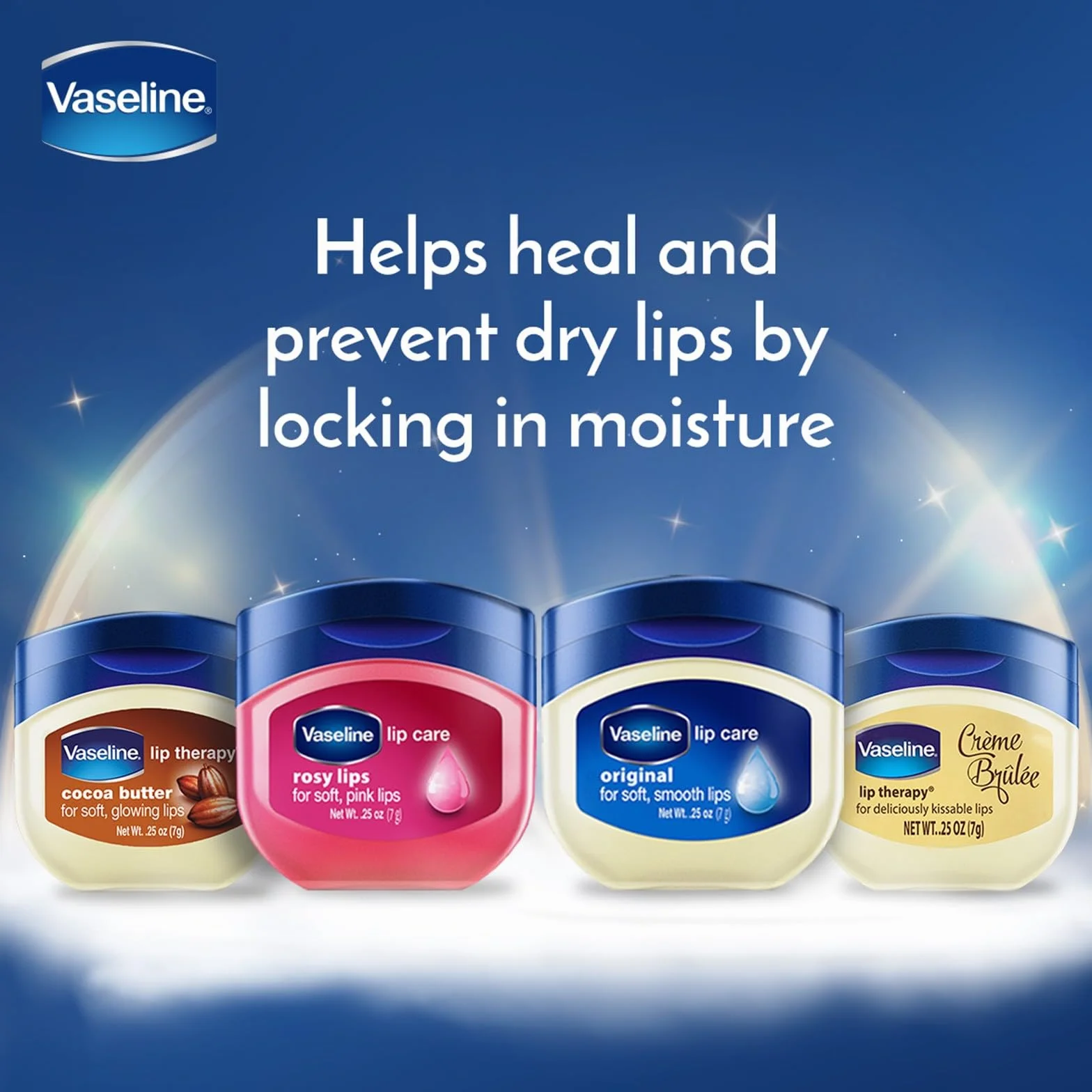 Vaseline Lip Therapy Balsamo idratante per le labbra Set di 4 balsami Rosy Crème Brûlée Original Cocoa Butter