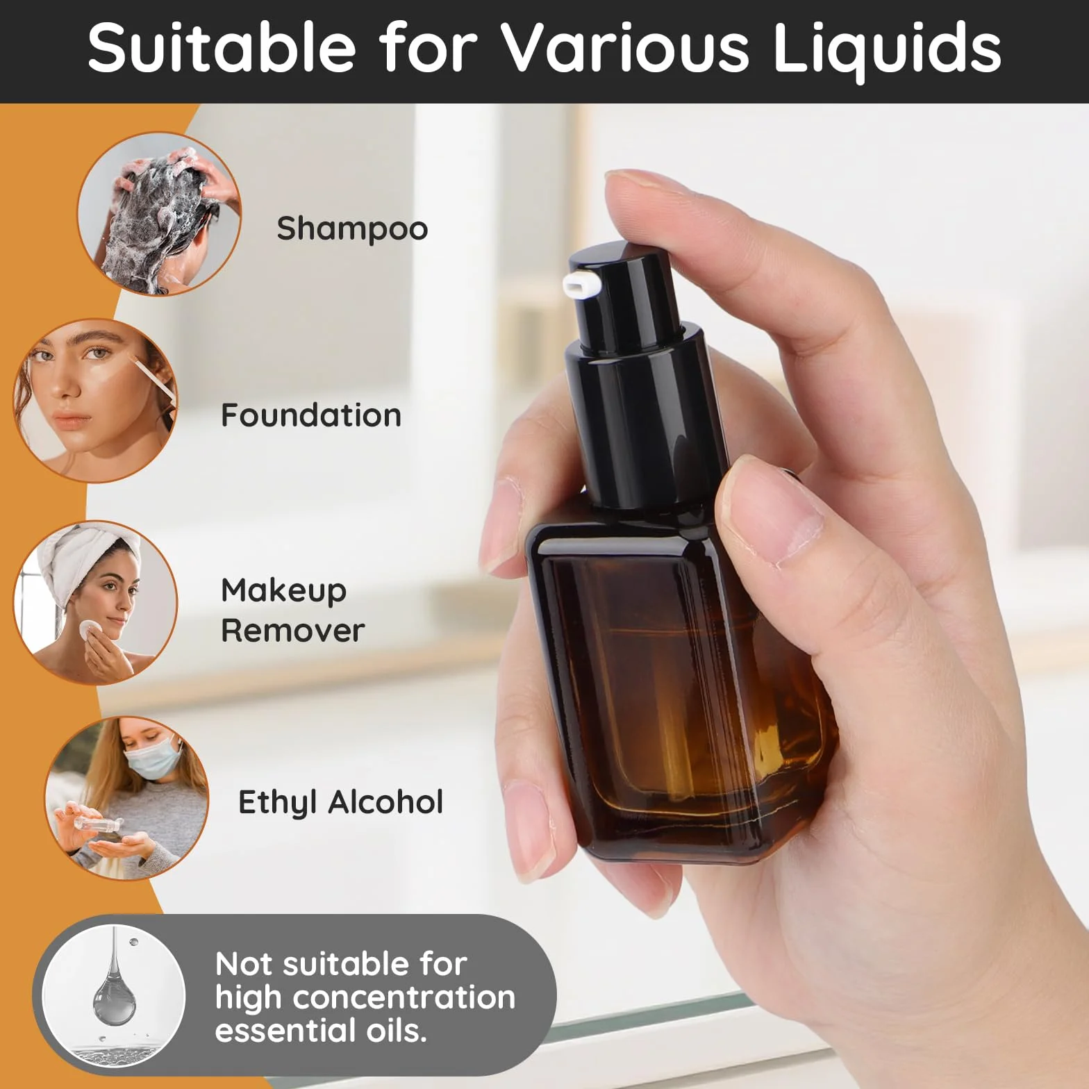 Segbeauty Contenitori da Viaggio Marrone, 2 Pezzi 30ml Bottiglie Vuote in Vetro, Flaconi Viaggio, Leggero e Portatile, per Fondotinta Liquida, Acqua Detergente
