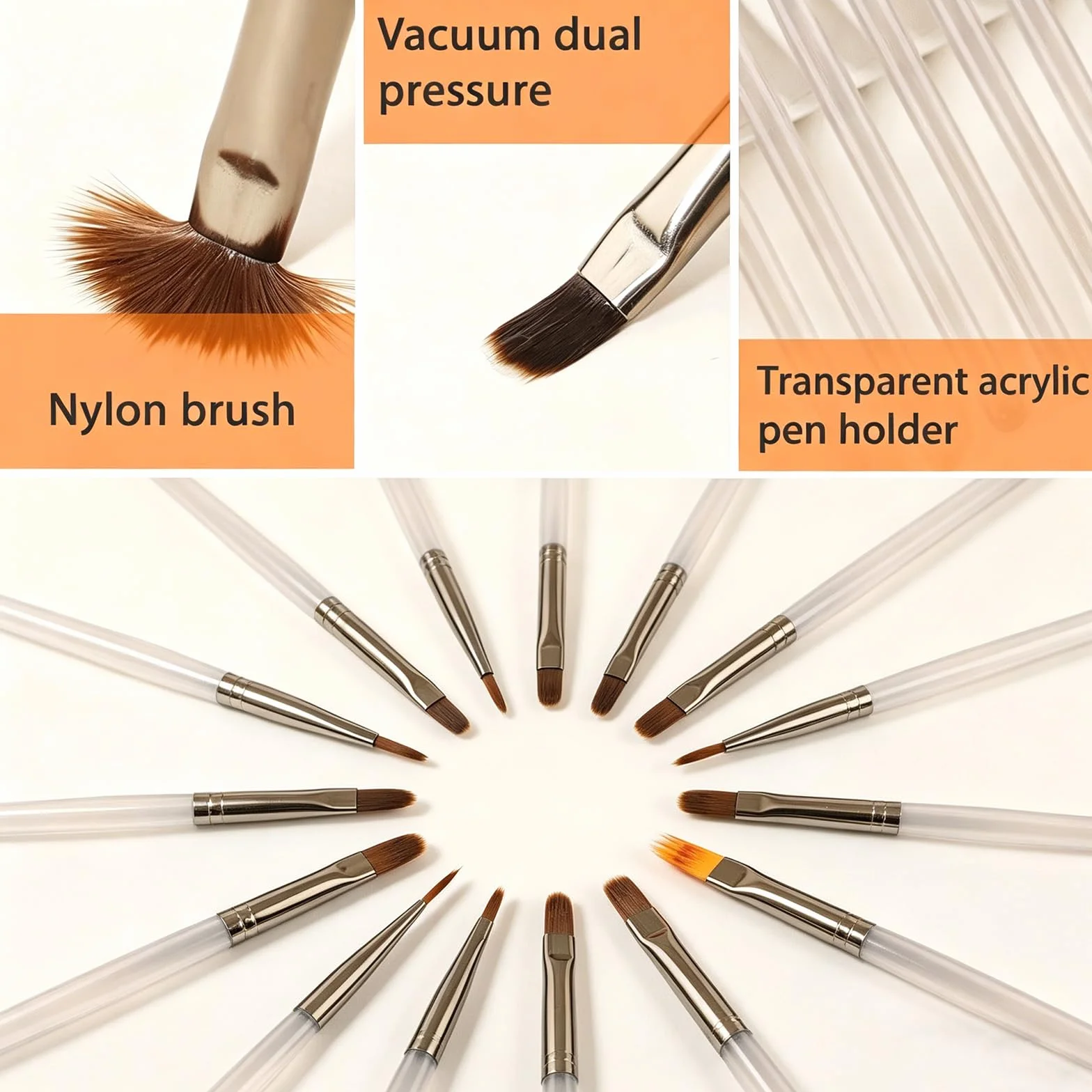 Set da 9 Pennelli per Unghie Grigio Ghiaccio, Pennelli Professionali per French Nails e Smalto UV Gel, pennelli per unghie gel Include Pennello per Intaglio Cristallo e Sfumato, per Manicure