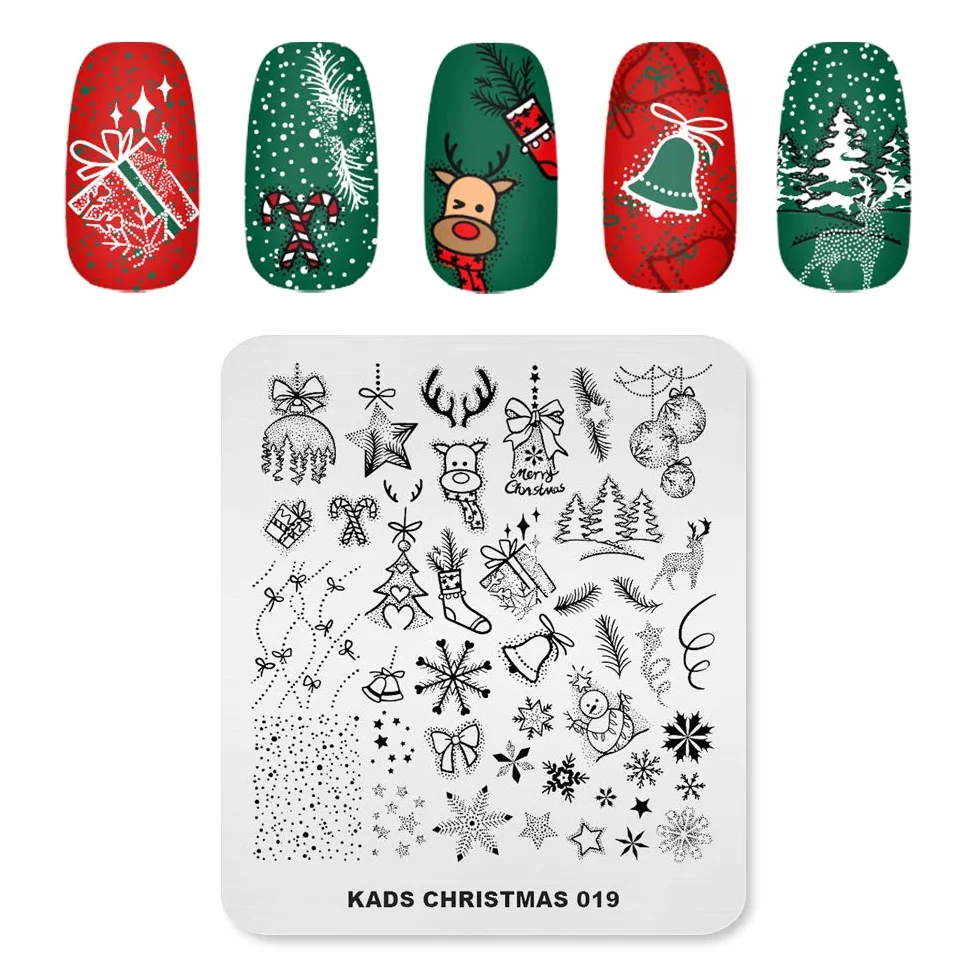 Piastra per stamping unghie, motivo: Natale, Halloween, template per manicure, strumento di stamping per nail art (Natale 019)