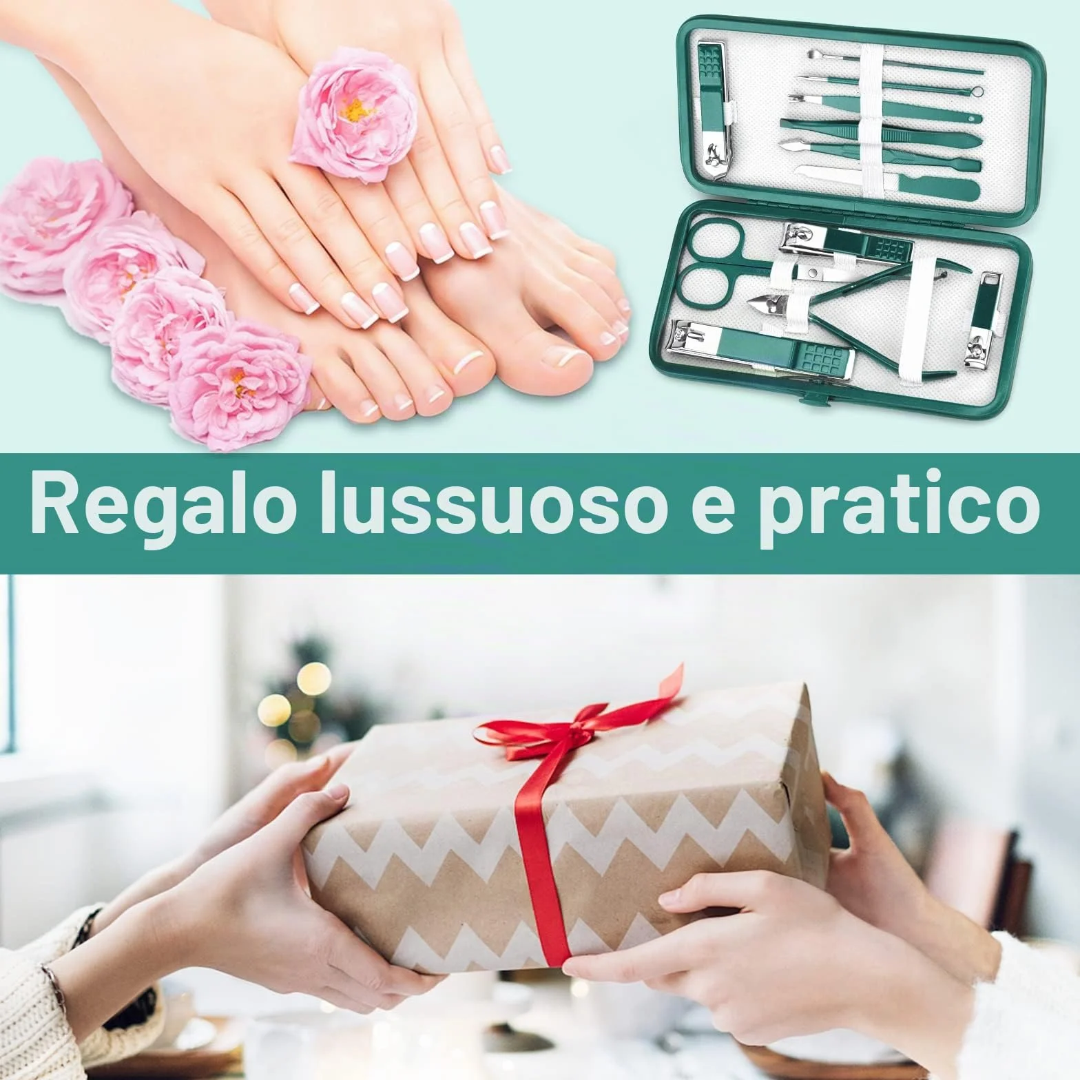 Set Manicure 12 Pezzi Tagliaunghie Professionale Acciaio Inox Kit Pedicure con Custodia