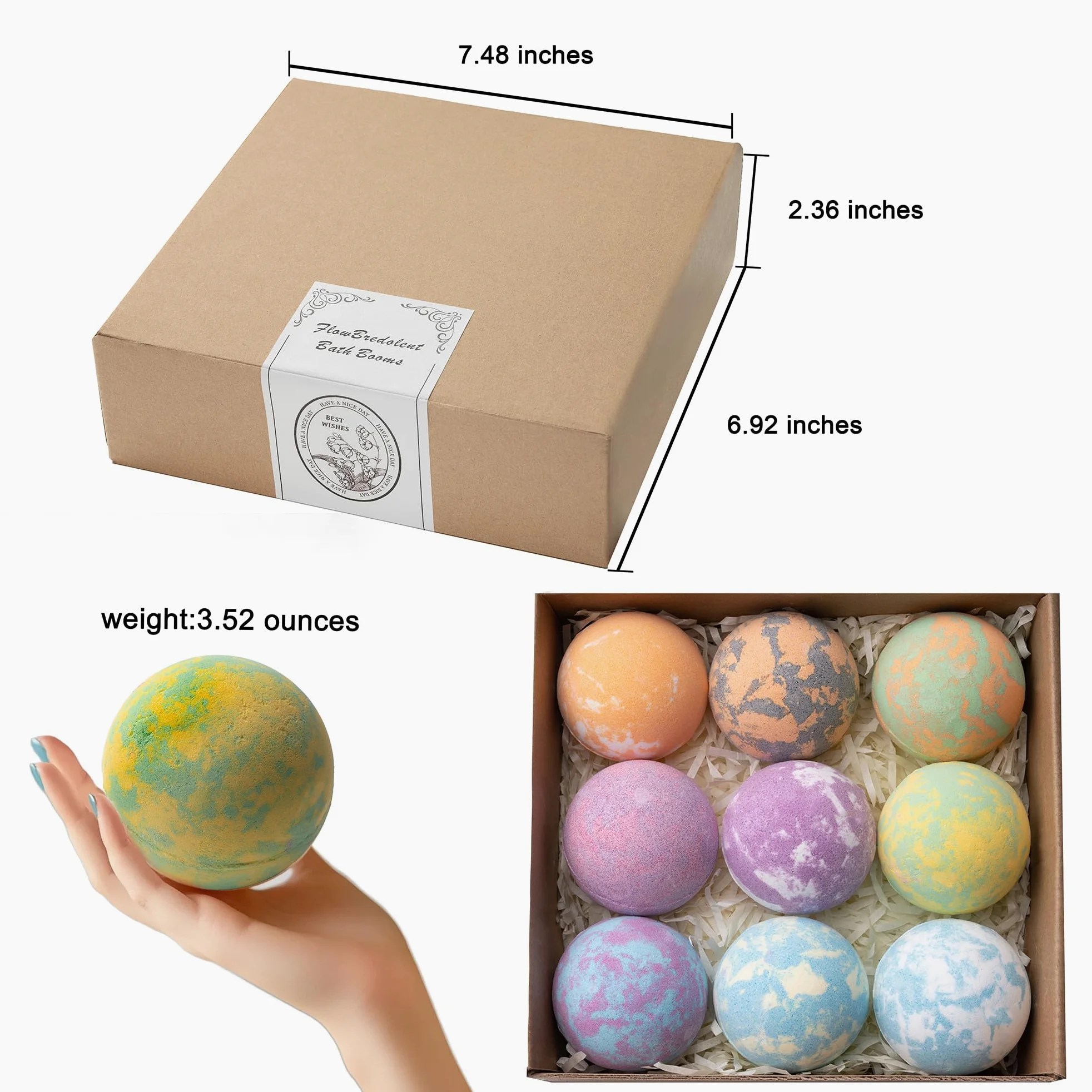 Bomba da bagno da donna, 9 bombe da bagno fatte a mano con oli essenziali naturali e burro di cocco, regalo di Natale per mamma, moglie e fidanzata, fragranze floreali Burb