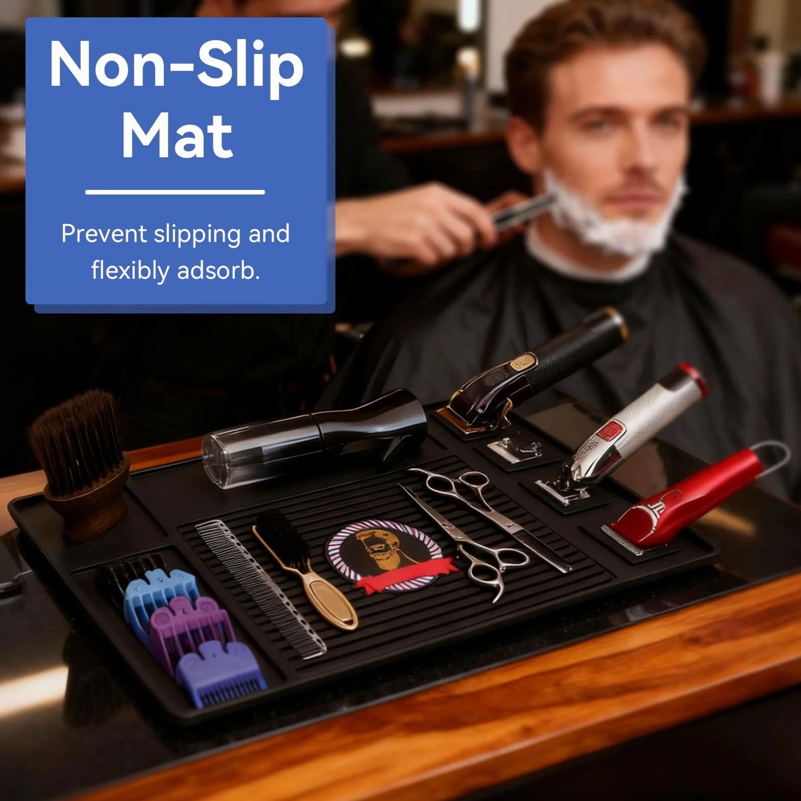Agatige Tappetino per Attrezzi da Barbiere, Tappetino Antiscivolo in Silicone Termoresistente Barber Shop Accessori a Forte Assorbimento Tappetini per Barbieri Parrucchieri