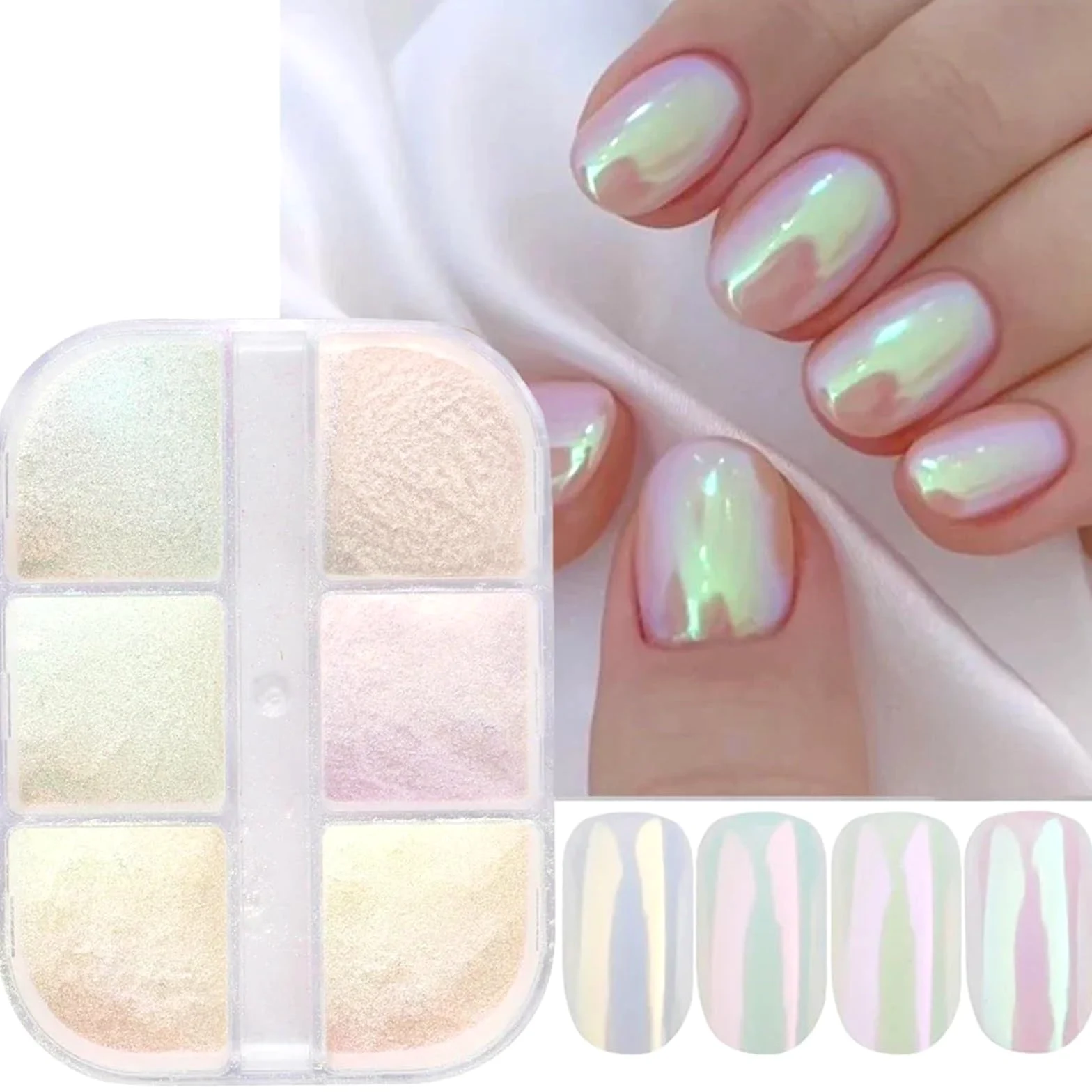 Polvere cromata unghie Polvere for unghie a specchio al chiaro di luna Pigmenti metallici effetto cromo Smalto gel Polvere laser Glitter Aurora Shiny Pearl Nail manicure per Manicure(1909-50)