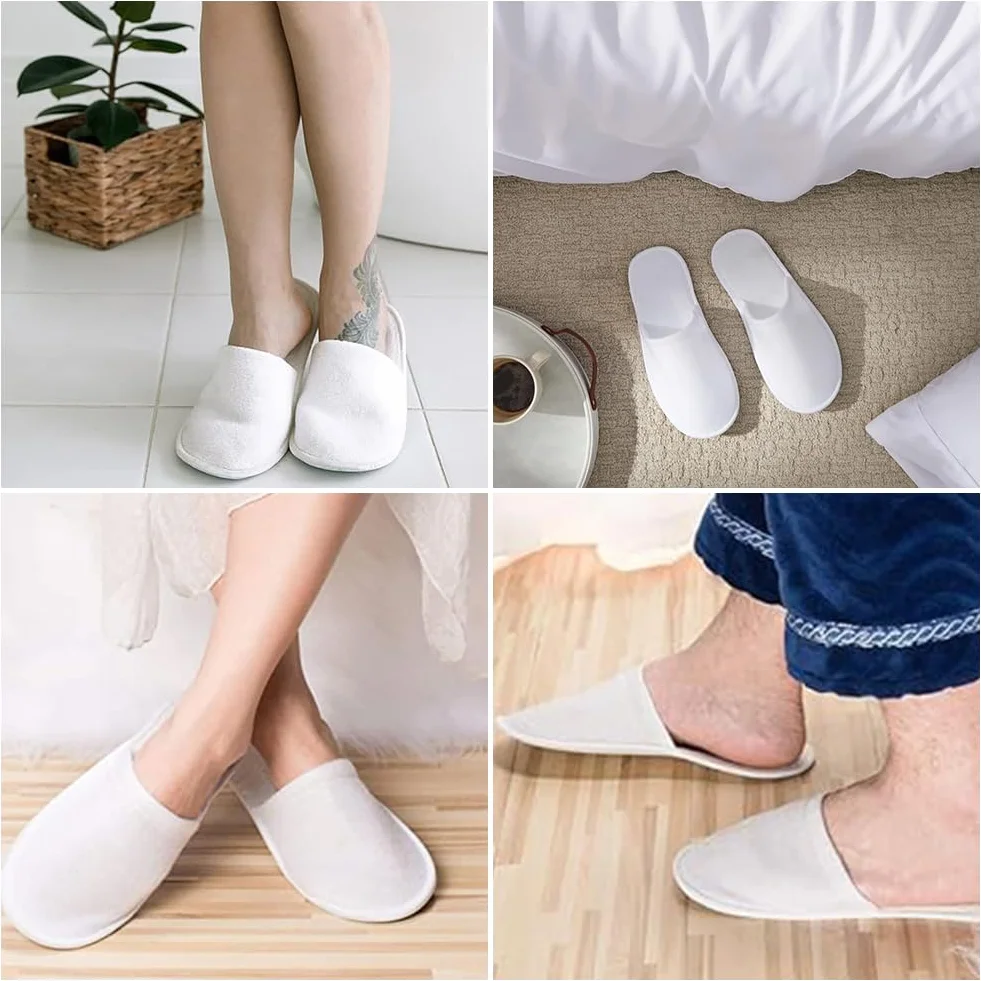 KARELLS Pantofole Usa e Getta Antiscivolo,2 Paia Pantofola SPA Pantofole Hotel Monouso,Pantofole Casa Confortevoli,con 1 Asciugamani Compressi,Comfort Chiuse,Ideali per Hotel, Spa e Centri Benessere