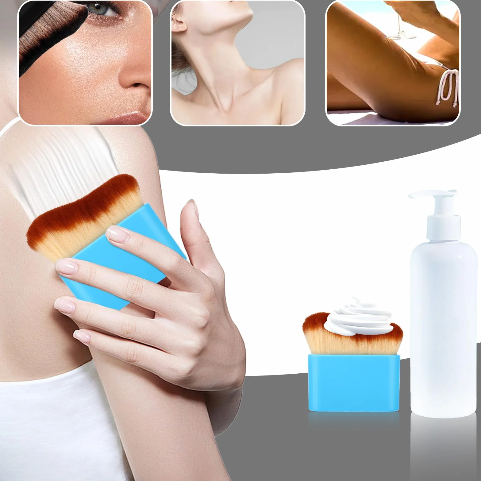 Pennello per Autoabbronzanti, Applicatore Autoabbronzante Fondotinta Pennello per Trucco Corpo Viso Schiena Gambe Blu
