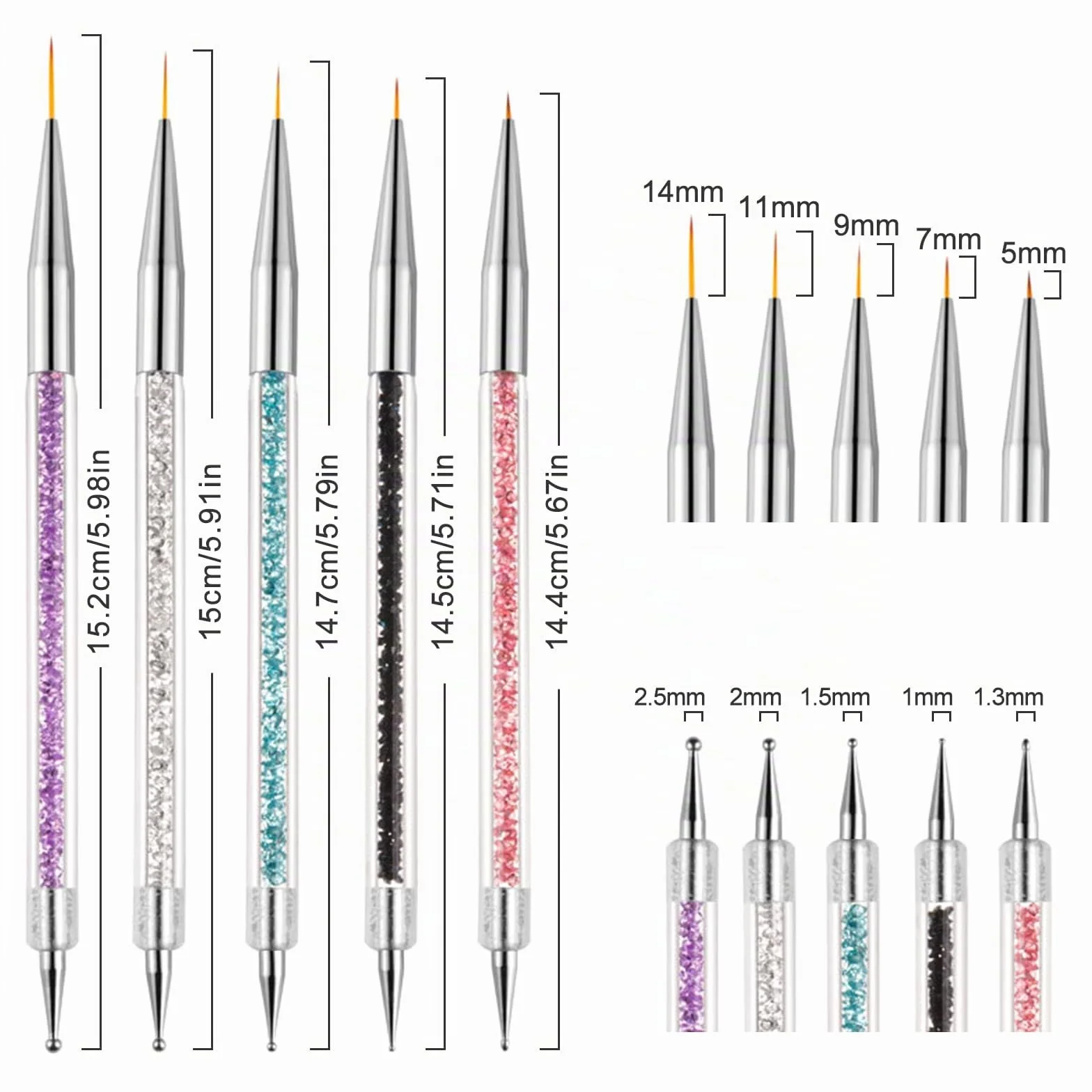 Sularpek 5 Pezzi Pennelli per Unghie, Pennelli Unghie Doppia Testa, Brush per Nail Art Penne dotter, Liner Pittura Pennello Set per DIY Disegno Decorazioni