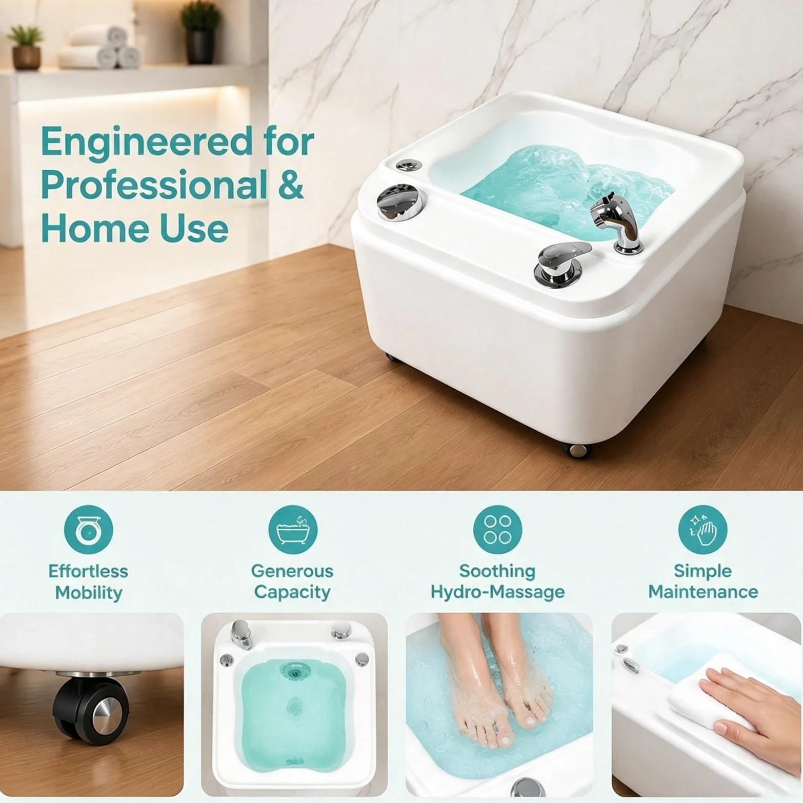 Vasca Idromassaggio Pedicure, Illuminazione Cromoterapia Rgb Ciclabile | Lavabo Mobile Massaggio Piedi Hydro Jet, Rotelle Girevoli 360 Gradi, Adatto L'uso Domestic