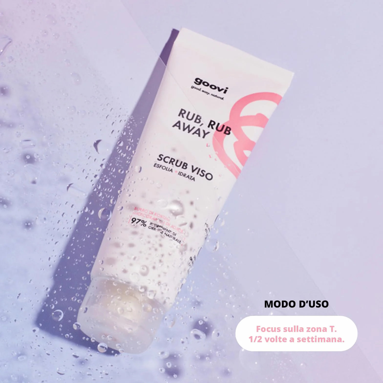 Goovi, Rub Rub Away Scrub Viso Delicato, Esfoliante e Idratante con Burro di Kokum e Olio di Cotone Antiossidante e Rigenerante, Formula con Microgranuli di Jojoba Effetto Peeling, Formato da 75 ml