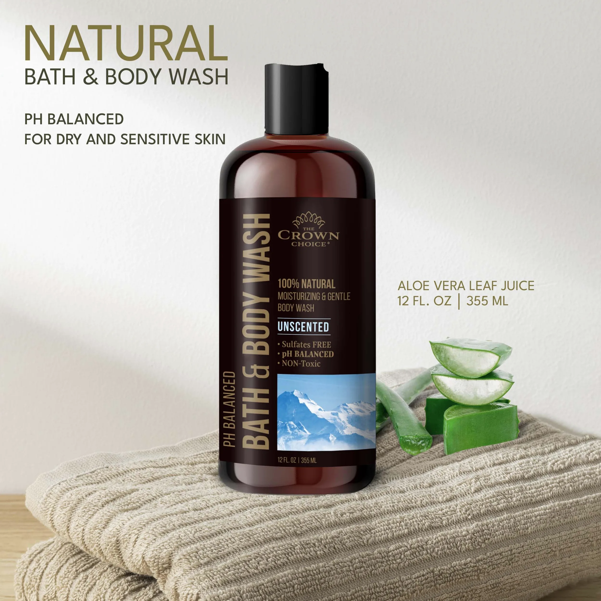 The Crown Choice - Bagnoschiuma naturale per donne, uomini e bambini - Bagnoschiuma senza profumo - 340 ml pH 5,5 - Miglior equilibrio del pH - Liq