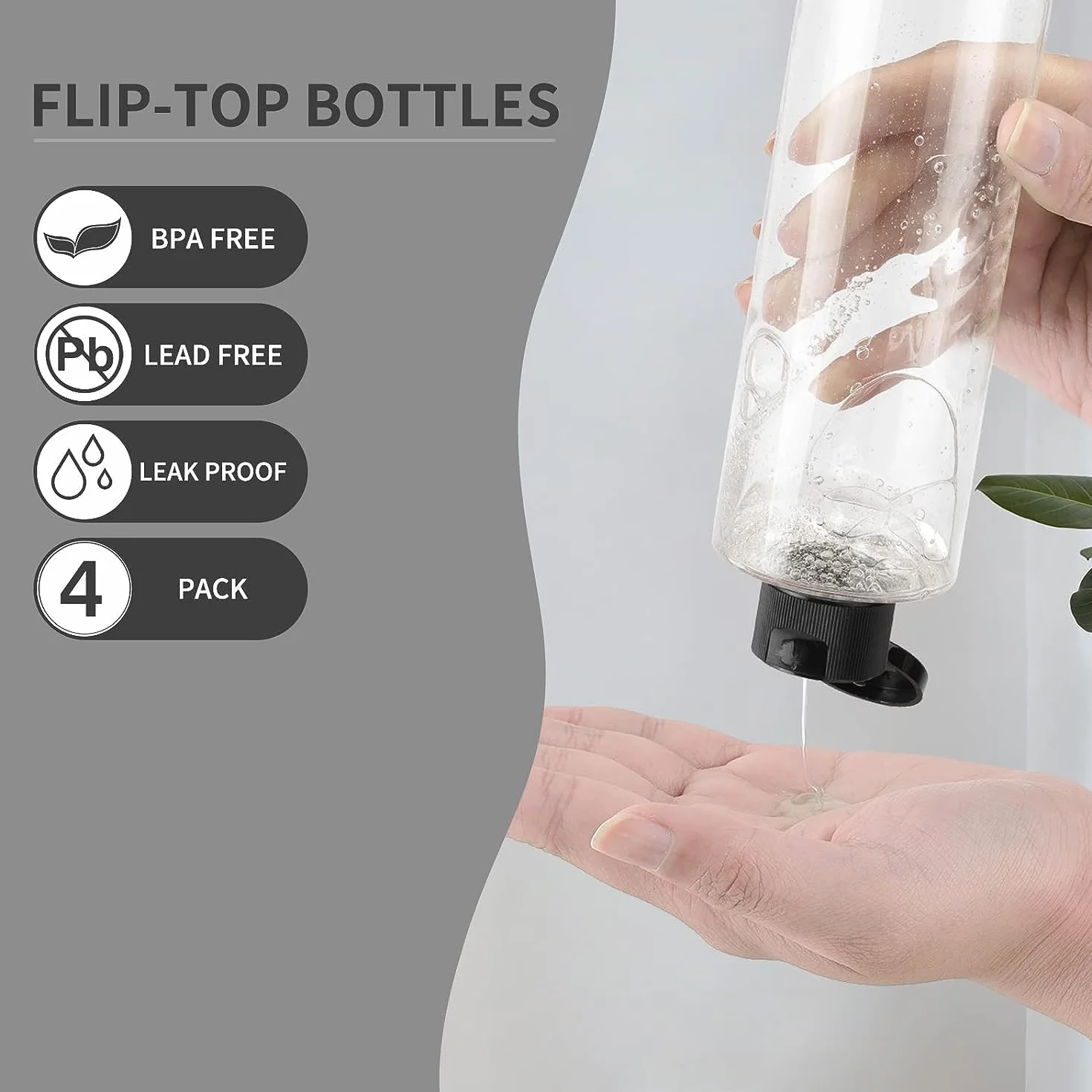 Toureal 250ML Bottiglie Vuoto da Viaggio con Tappo Flip Top (4 Pezz) Flaconi per Cosmetici (Trasparente)