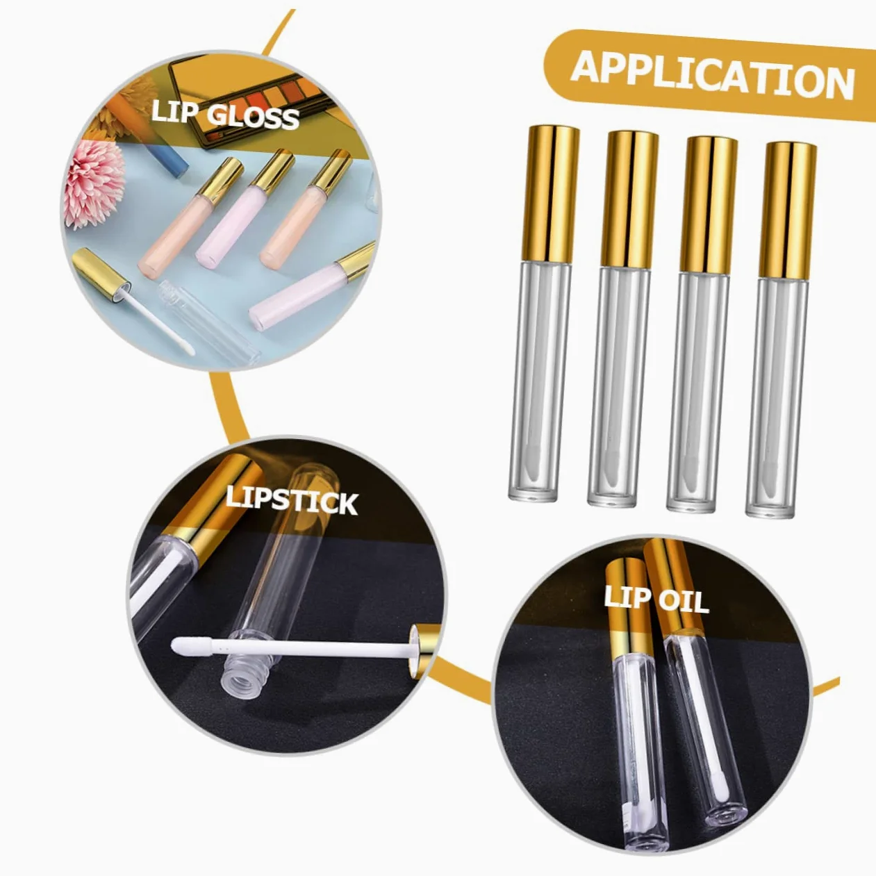 Tubo Lucidalabbra Vuoto 10ml in Plastico Coperchio Oro | 40 Pezzi, per Makeup e Lip Gloss, Formato Leggero e Facile da Trasportare