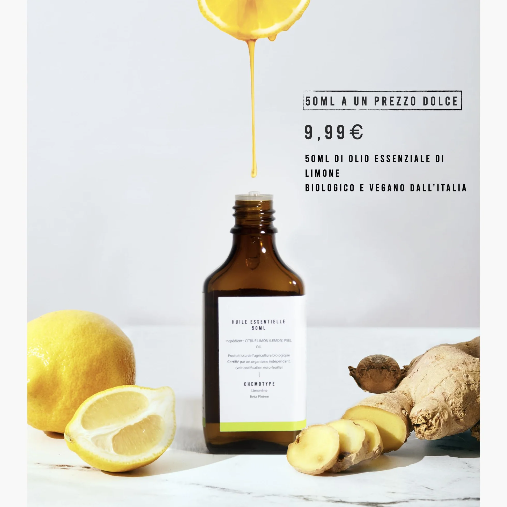 Olio Essenziale di Limone BIO 50ml 100% Puro Naturale Coltivato in Italia Grado Alimentare